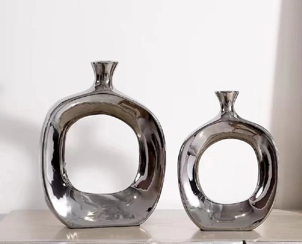 Fresh Perspective Shiny Silver Large Vase - Image 2