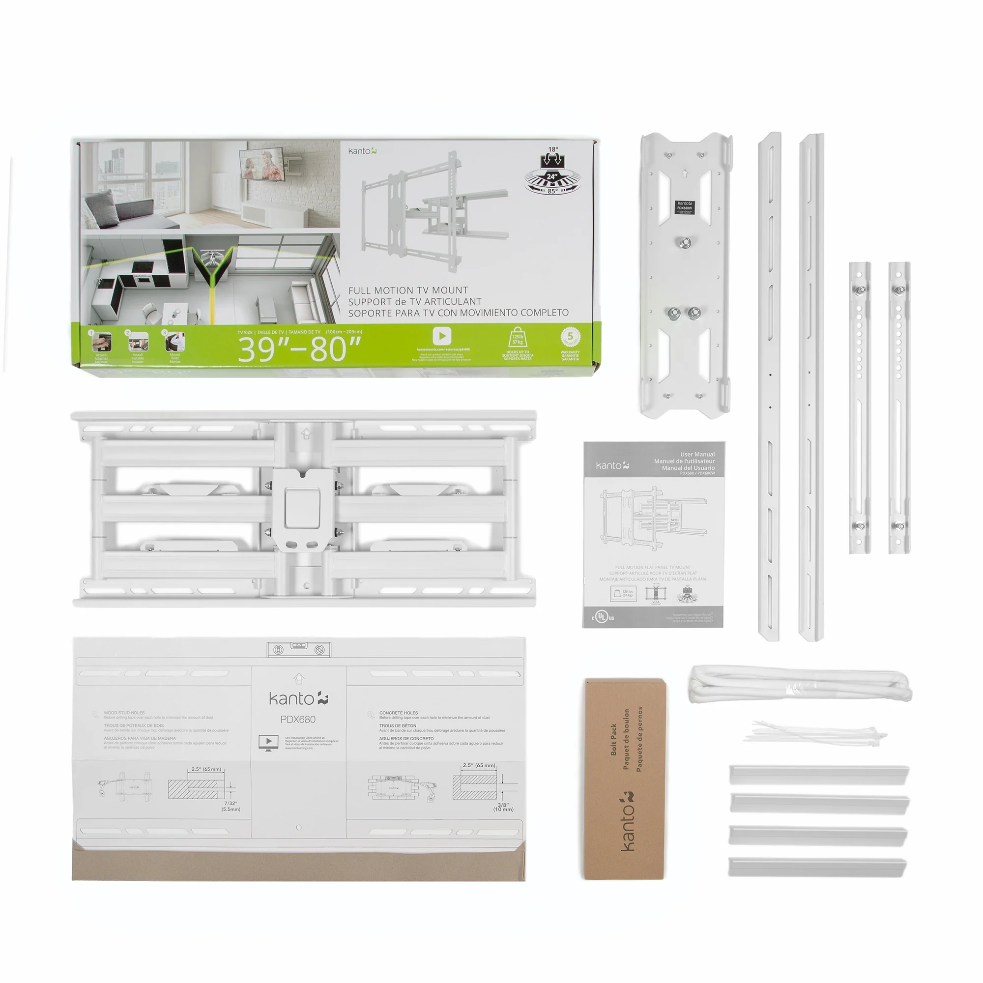 Full Motion TV Wall Mount with 24" of Extension for 39" to 80" TVs - PDX680W - Image 6