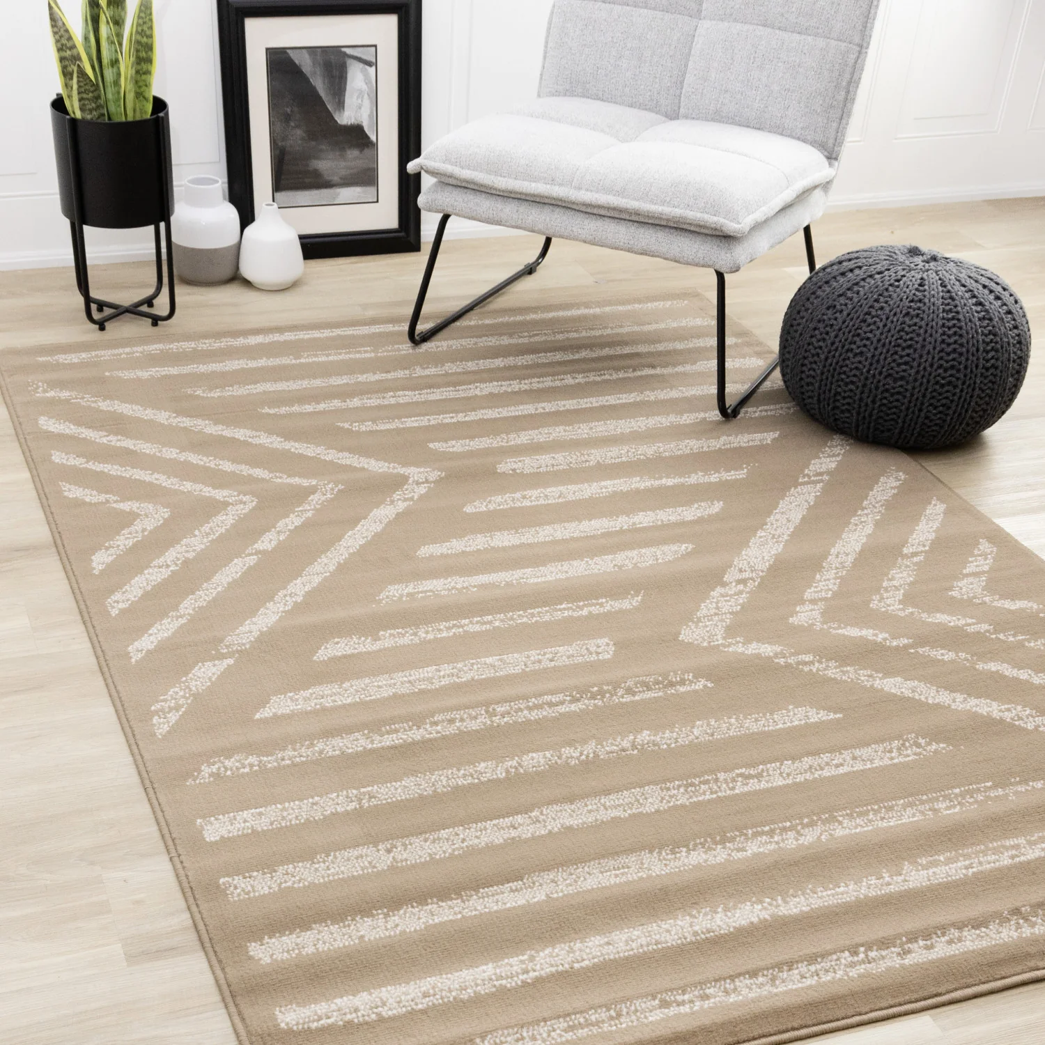 Functional Contemporary Lines Area Rug - 7' X 10' - Brown/Cream - Image 2