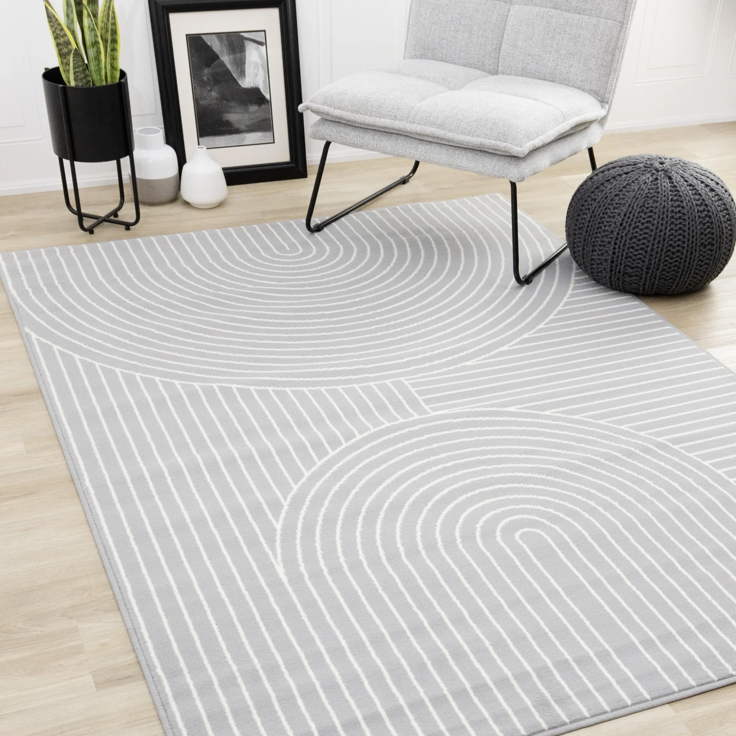 Functional Modern Arches Area Rug - 8' X 11' - Grey/White - Image 2