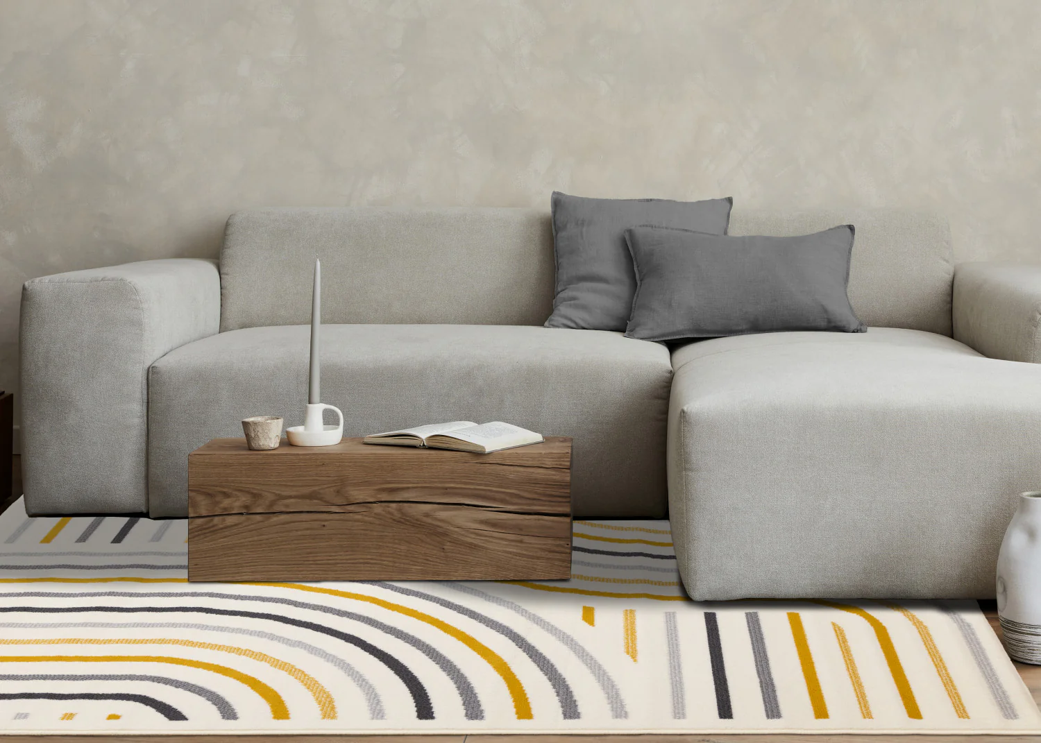 Functional Modern Curves Area Rug - 8' X 11' - Cream/Yellow - Image 3
