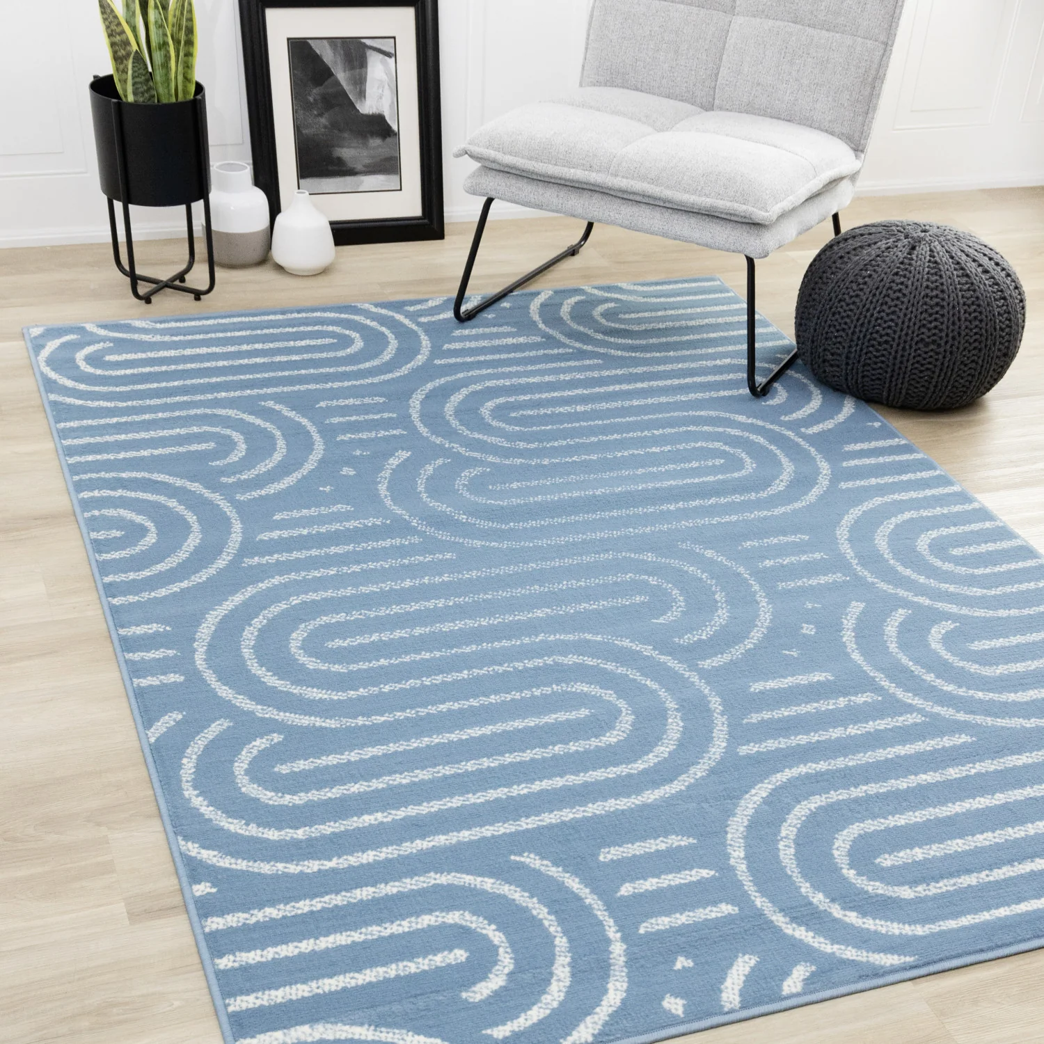 Functional Modern Links Area Rug - 5' X 8' - Blue/Cream - Image 2