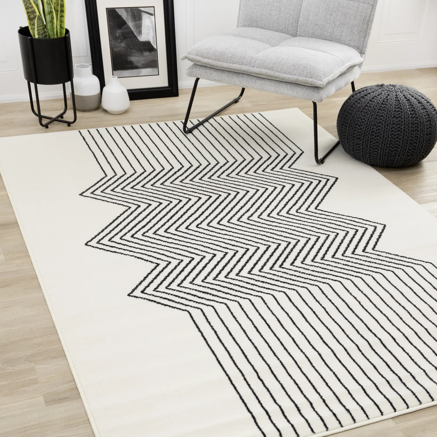 Functional Modern Soundwaves Area Rug - 5' X 8' - White/Black - Image 2