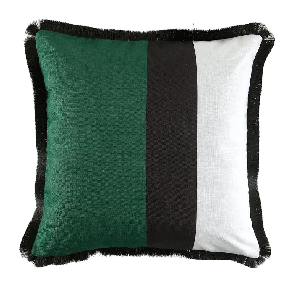 Garden Party Outdoor Decorative Accent Cushion - Emerald, Black Stripe - Image 2