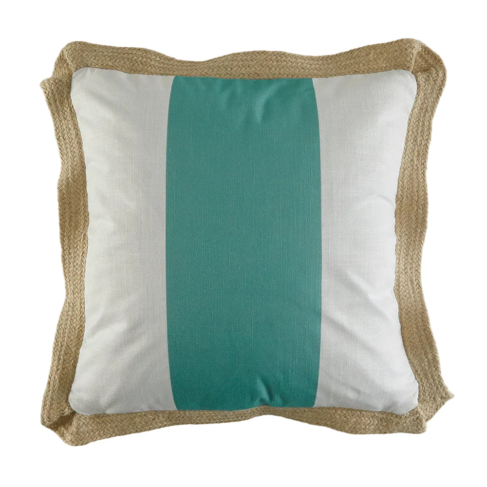Garden Party Outdoor Decorative Accent Cushion - Teal, White Stripe
