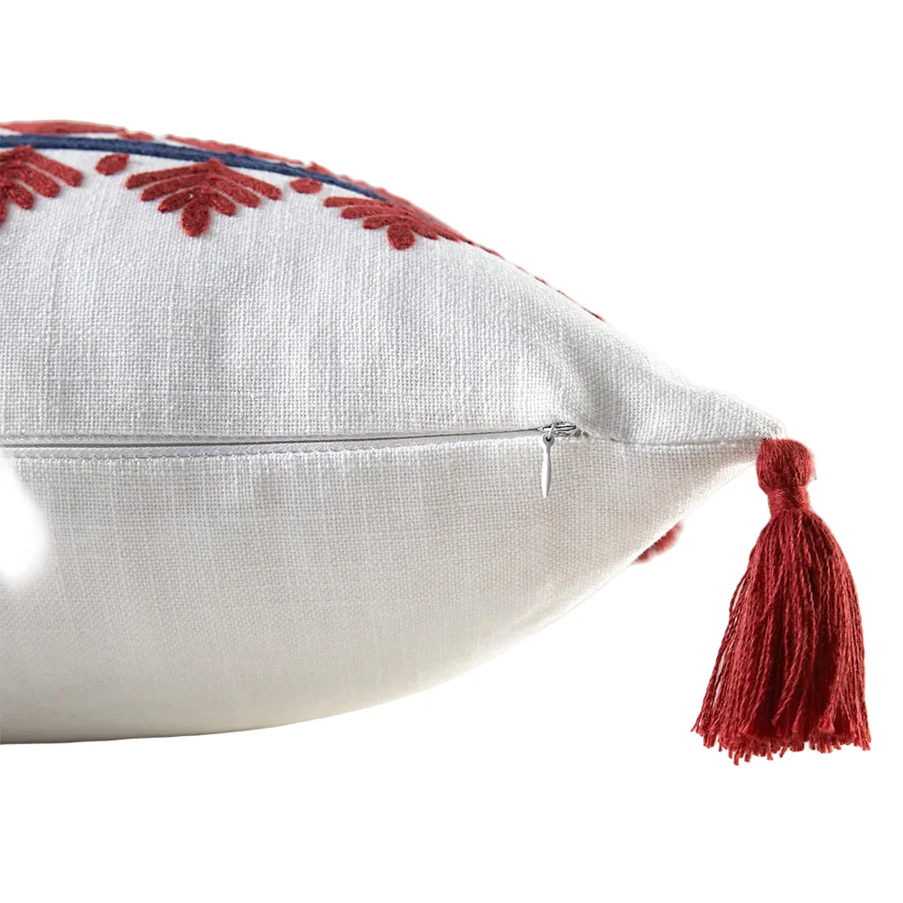 Garden Party Outdoor Decorative Accent Cushion with Tassels - Red, Blue Scandinavian - Image 2