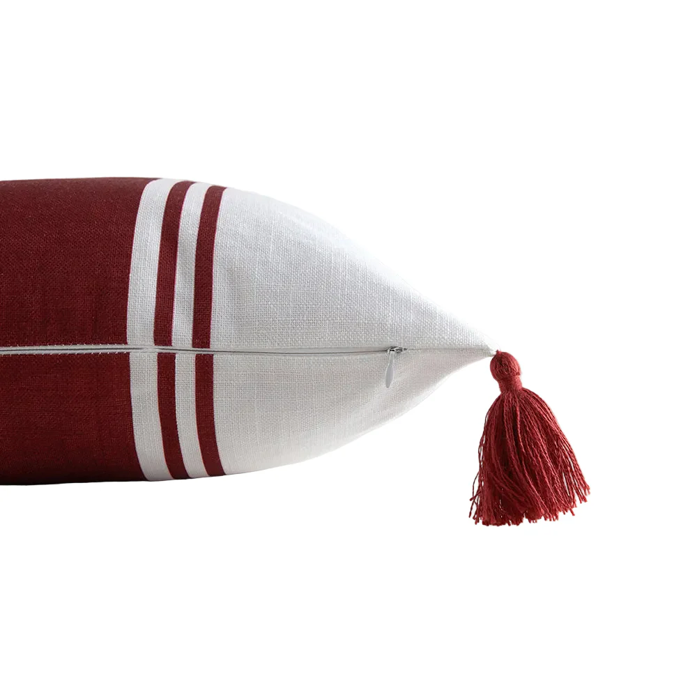Garden Party Outdoor Decorative Accent Cushion with Tassels - Red, White - Image 2