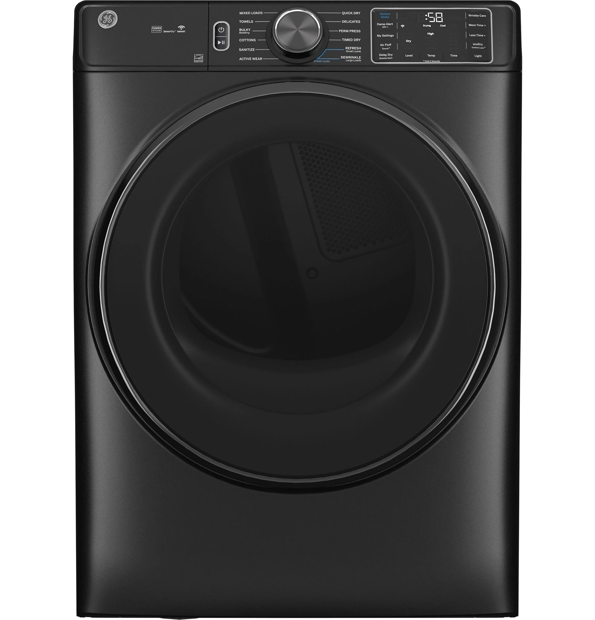 GE Carbon Graphite Smart Steam Front Load Electric Dryer with Sanitize Cycle ( 7.8 cu. ft.) - GFD65ESMVDS