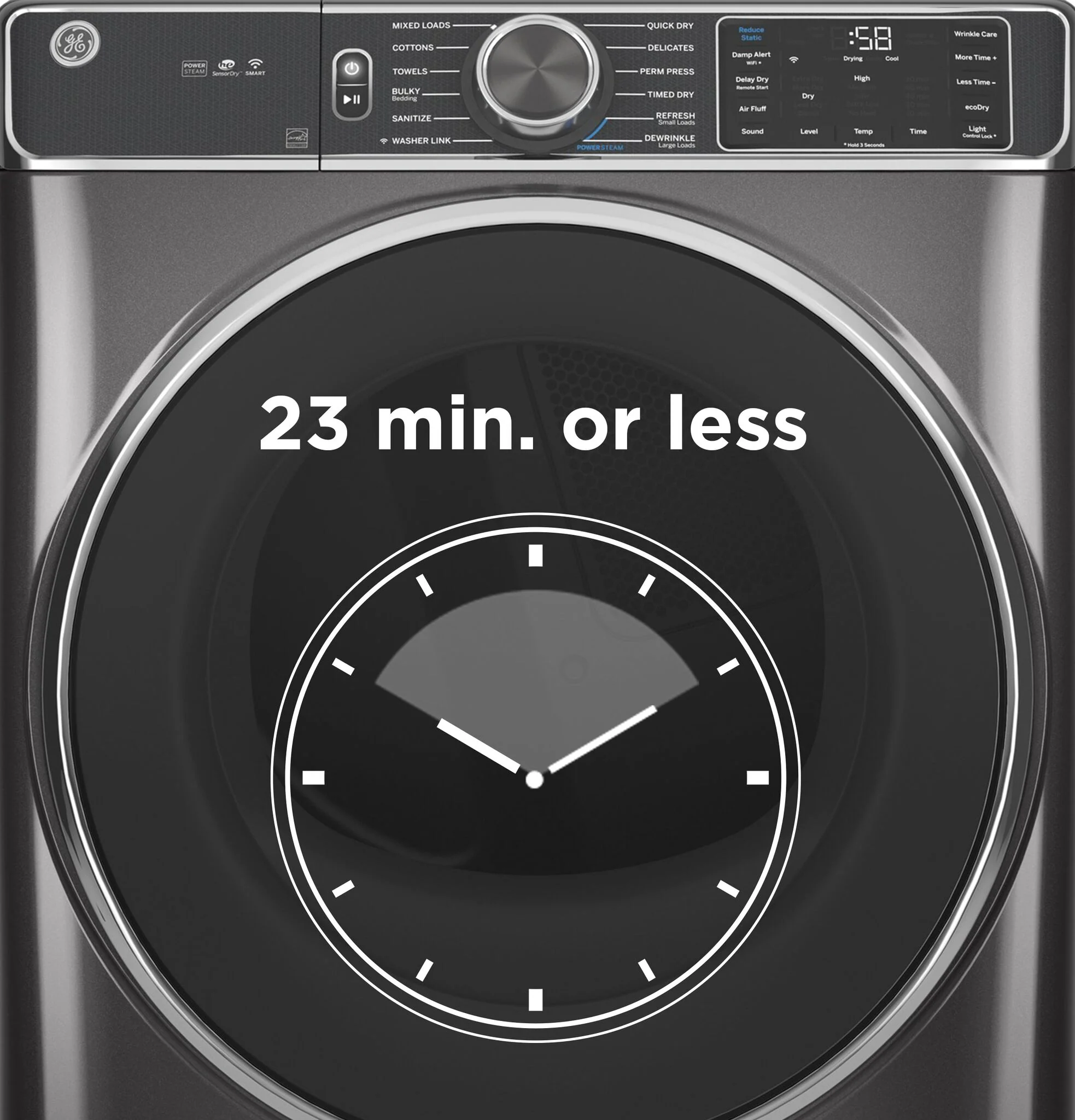 GE Carbon Graphite Smart Steam Front Load Washer with SmartDispense (5.8 cu.ft) & Electric Dryer (7.8 Cu.Ft.) - GFW655SPVDS/GFD65ESMVDS - Image 9