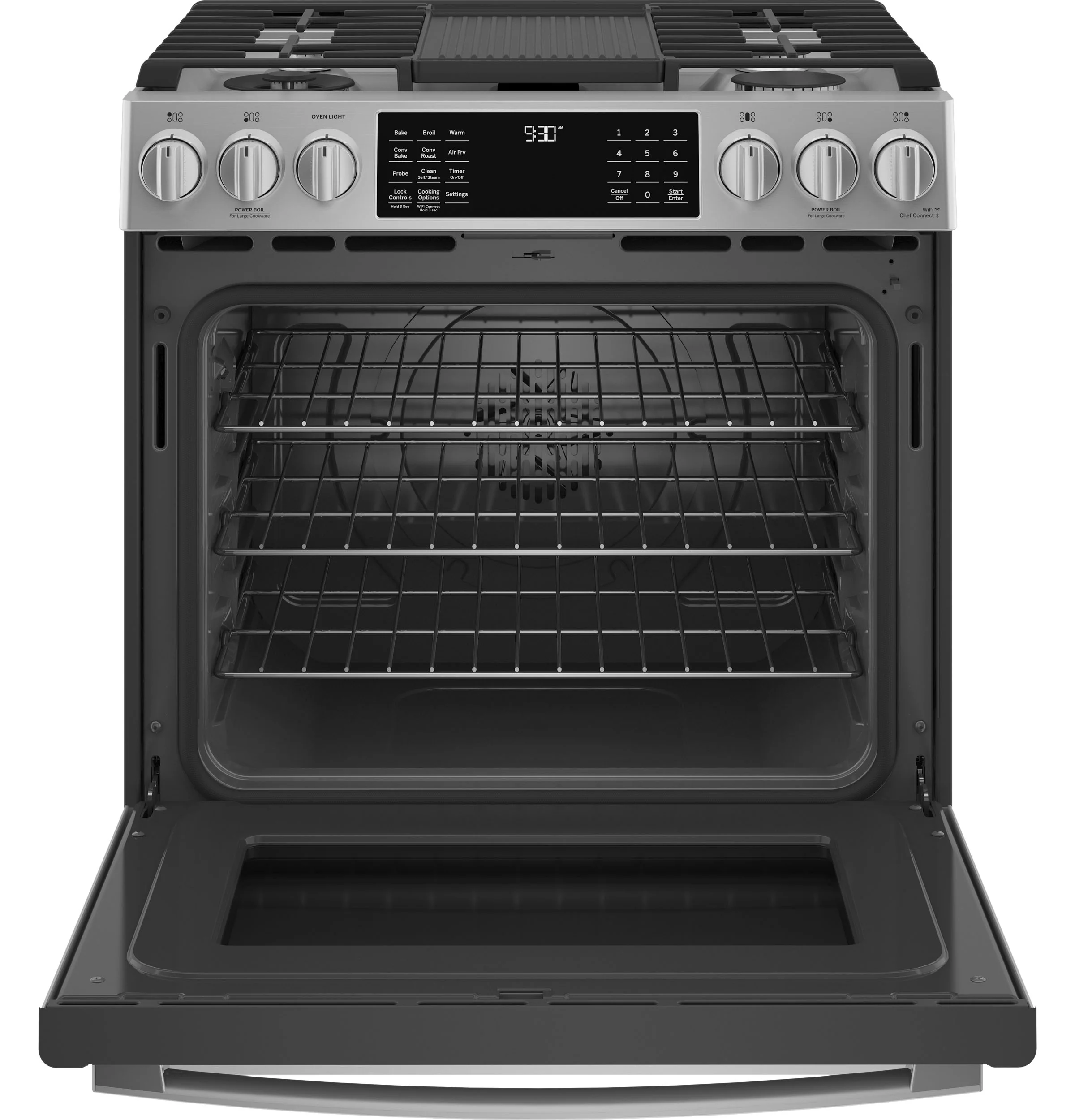 GE Profile Fingerprint Resistant Stainless Steel Smart Slide-In Dual Fuel Range with Air Fry (5.7 Cu.Ft.) - PC2S930YPFS - Image 2