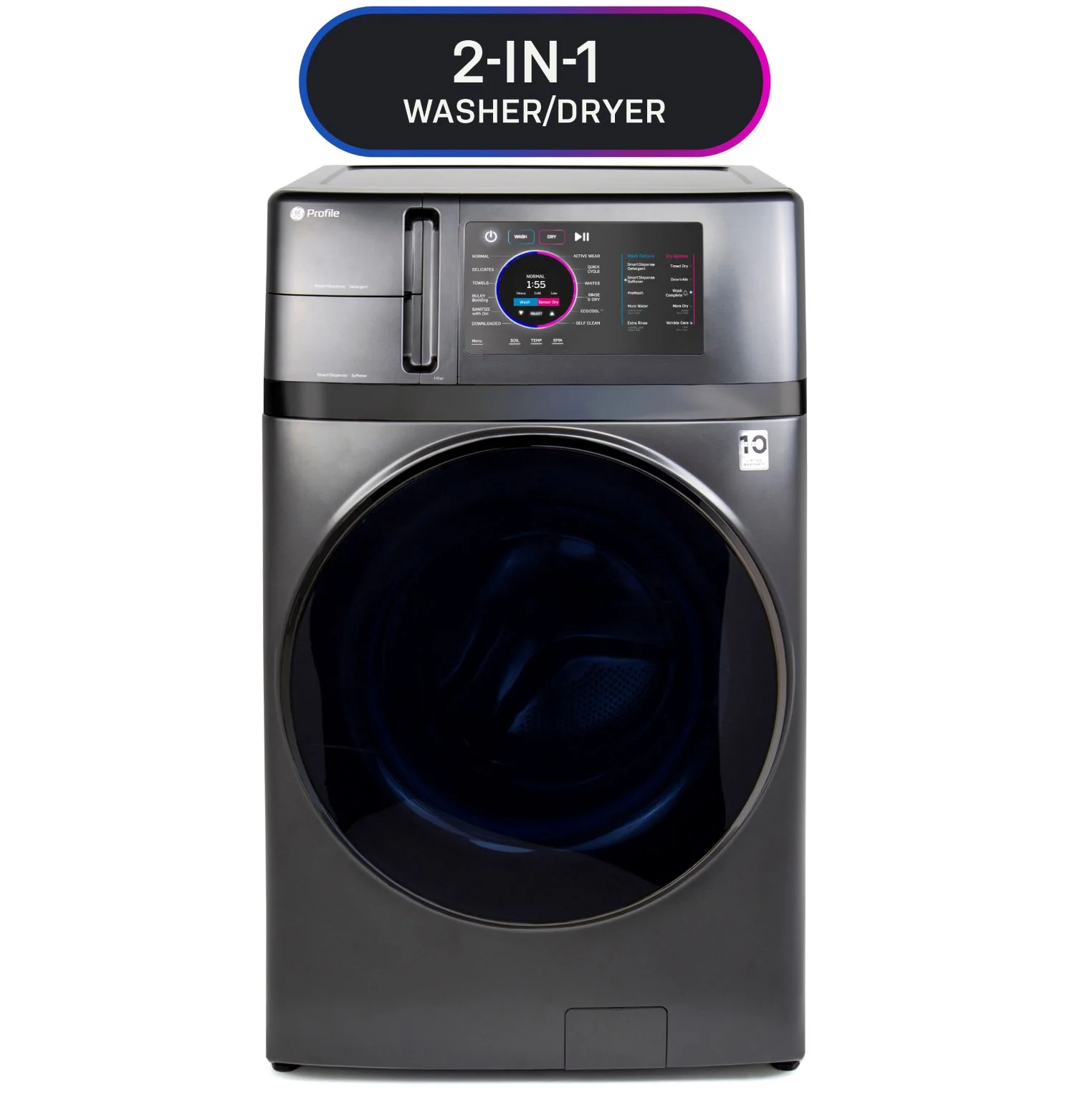 GE Profile Graphite 28" UltraFast All-in-One Washer/Dryer with Ventless Heat Pump (5.5 Cu.Ft.)- PFQ97HSPVDS - Image 3