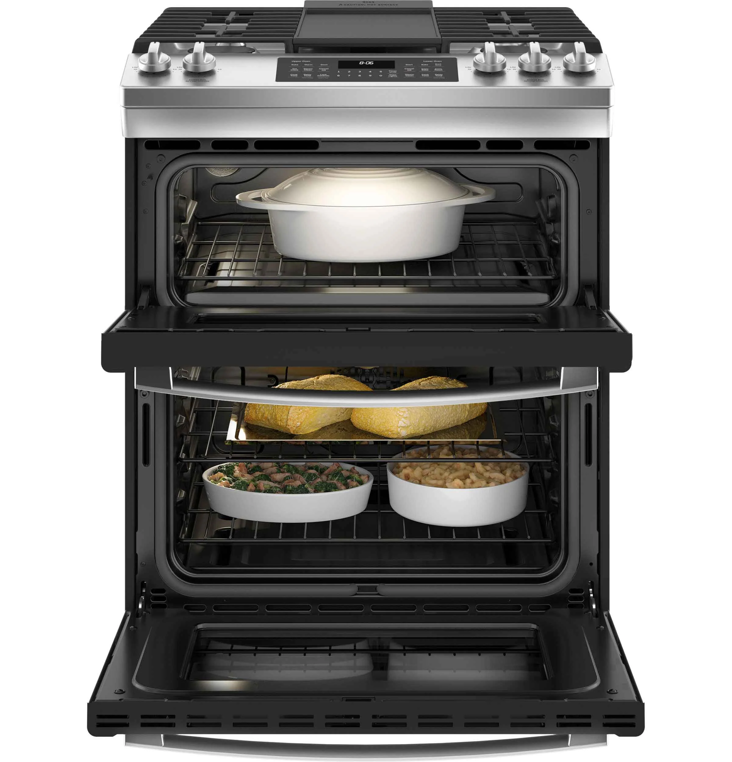 GE Stainless Steel 30" Slide-In Double-Oven Gas Range with Air Fry (6.7 Cu.Ft.) - JCGSS86SPSS - Image 2