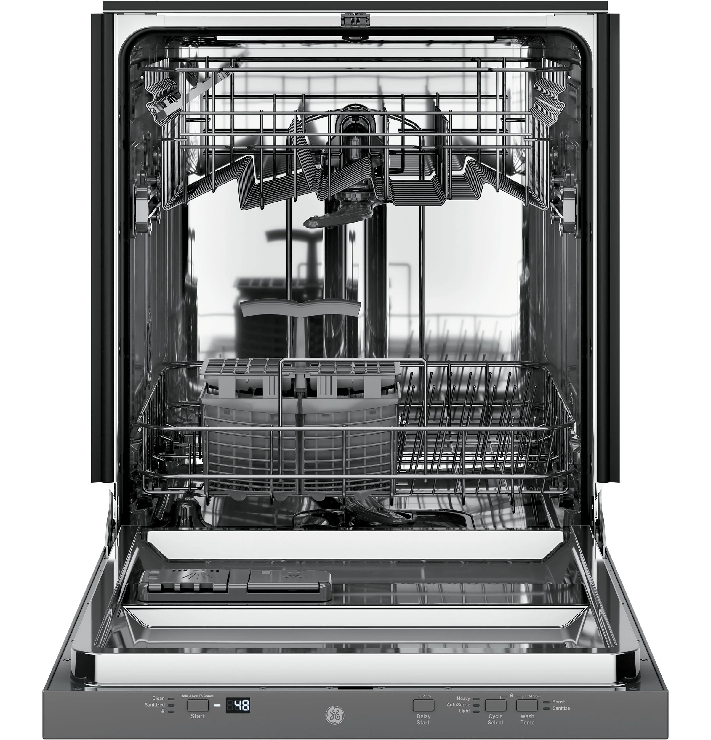 GE Stainless Steel Kitchen Package with Top-Freezer Refrigerator, Electric Range and Dishwasher - Image 6