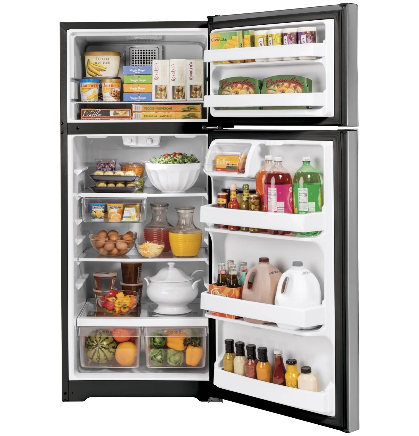 GE 28" 16.6 Cu. Ft. Stainless Steel Top-Freezer Refrigerator - GTE17GSNRSS - Image 2