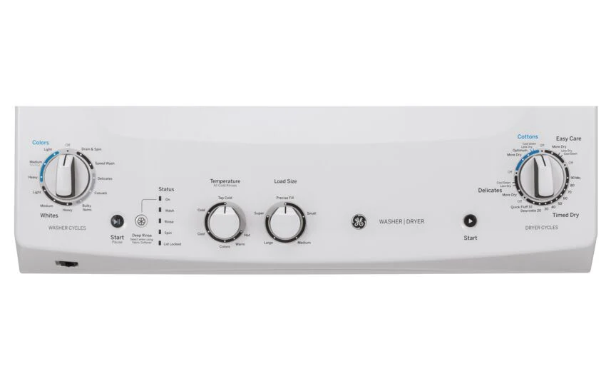 GE White Unitized Spacemaker® Washer (4.4 Cu.Ft.) and White Gas Dryer (5.9 Cu.Ft.) - GUD27GSSMWW - Image 5