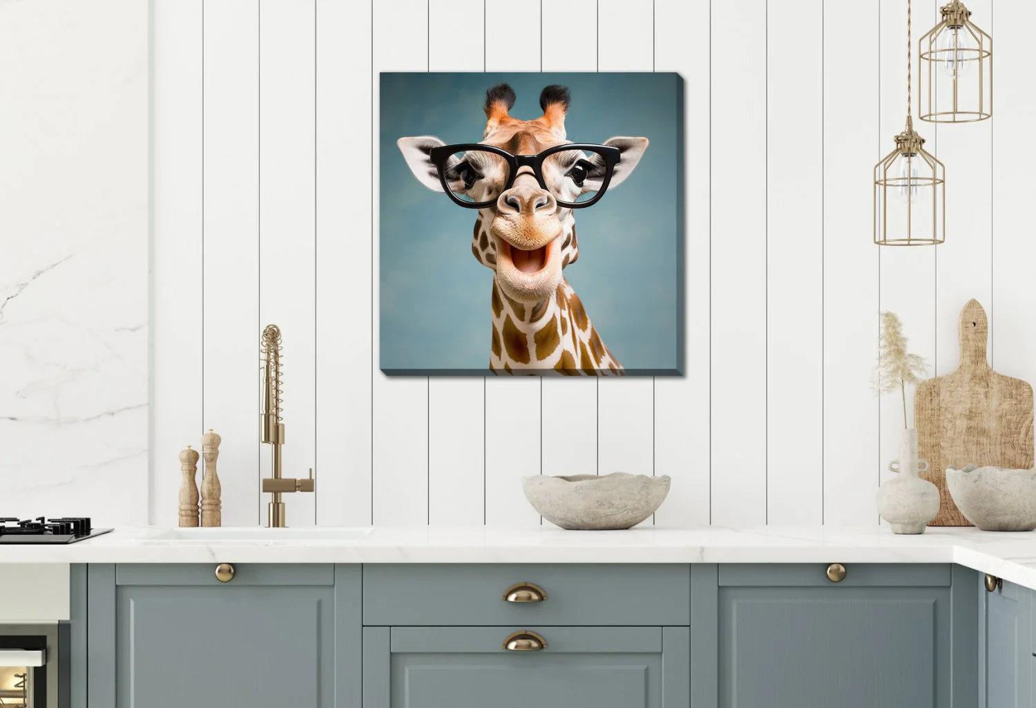 Giraffe Giggles Wall Art - Brown/Blue - 24 X 24 - Image 2