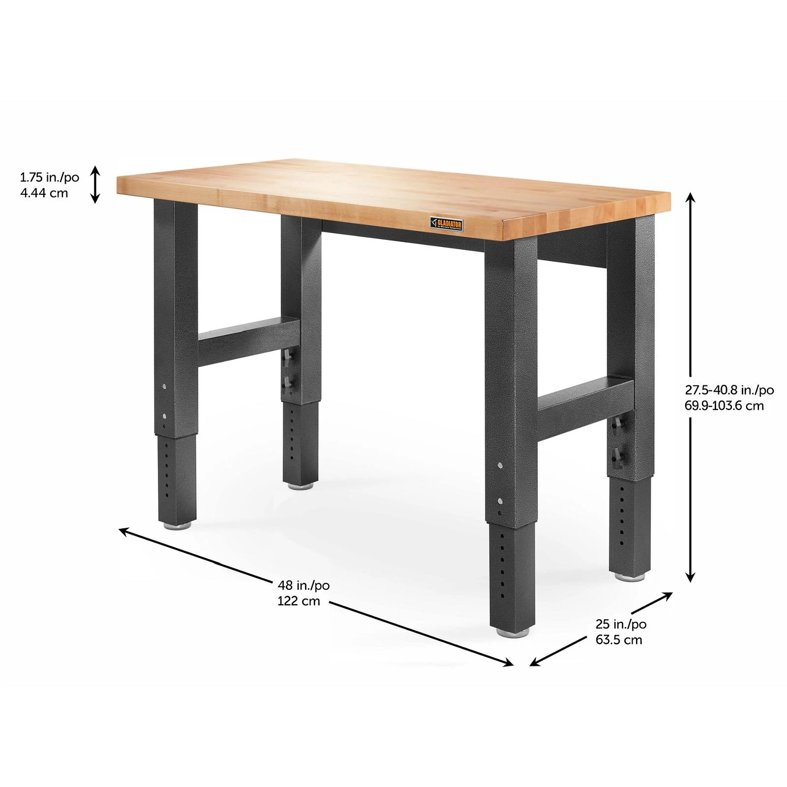 Gladiator Hammered Granite 4' Adjustable Height Hardwood Workbench - GAWB04HWEG - Image 3