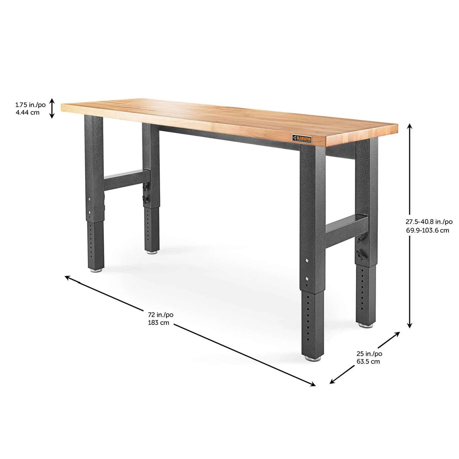 Gladiator Hammered Granite 6' Wide Adjustable Height Hardwood Workbench - GAWB06HWEG - Image 3