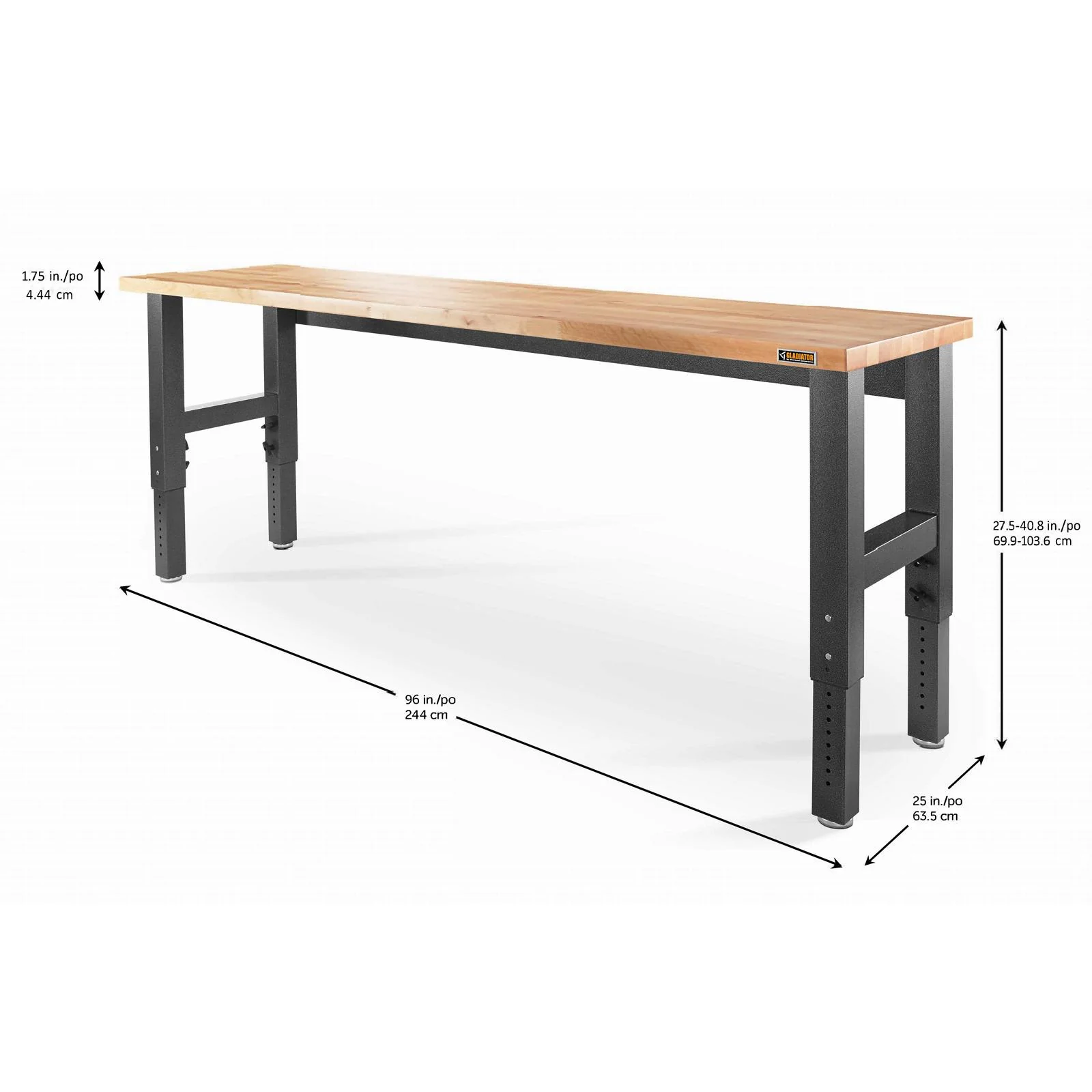 Gladiator Hammered Granite 8' Wide Adjustable Height Hardwood Workbench - GAWB08HWEG - Image 3