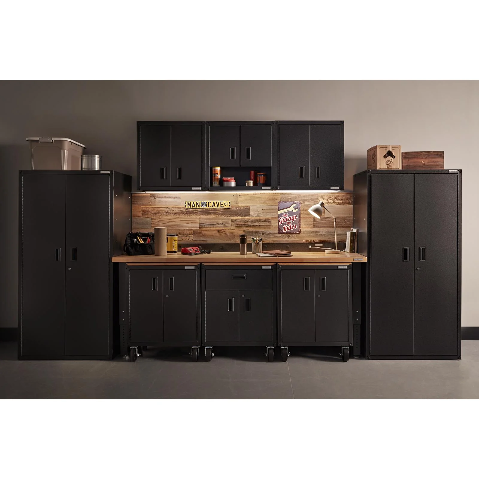 Gladiator Hammered Granite 8' Wide Adjustable Height Hardwood Workbench - GAWB08HWEG - Image 5