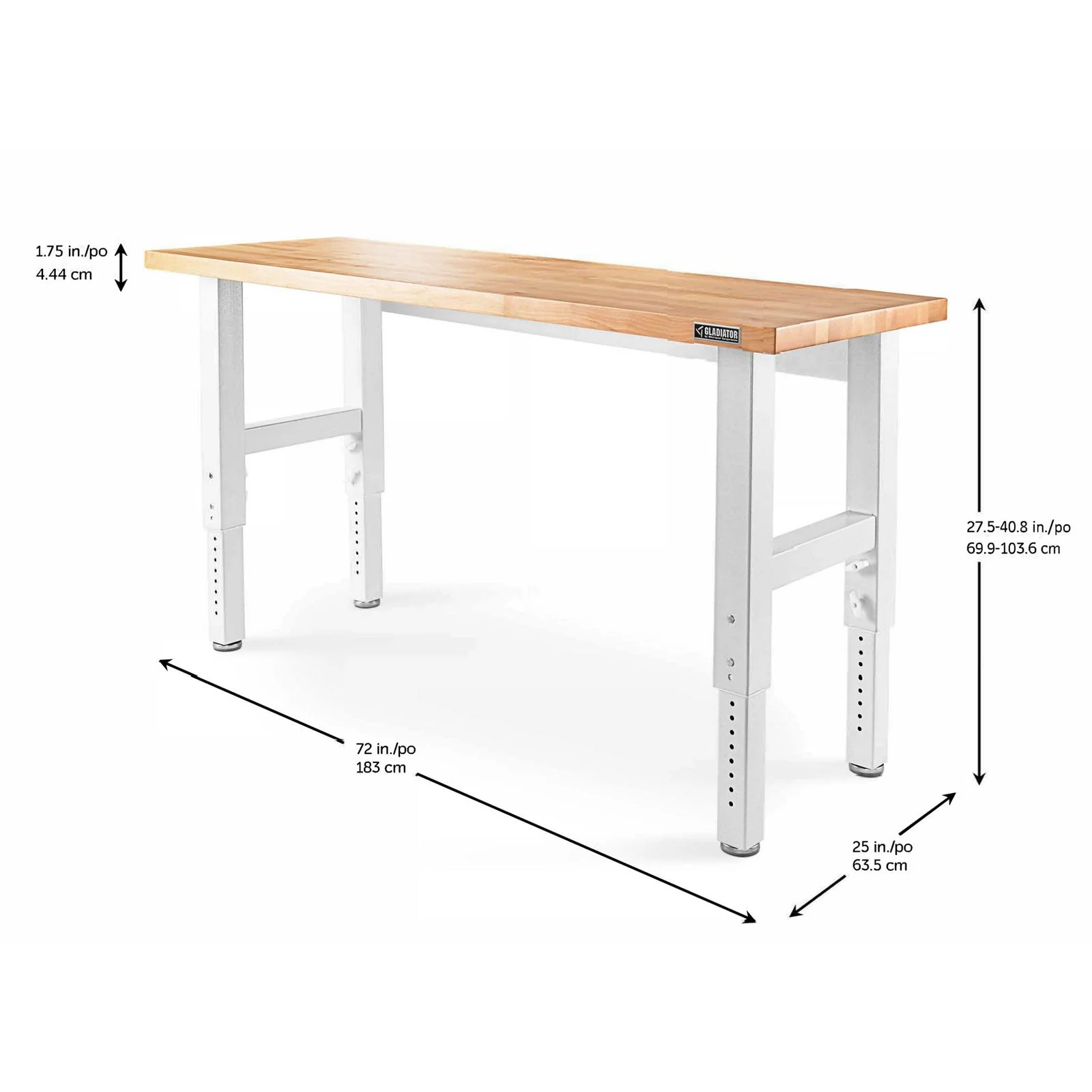 Gladiator Hammered White 6' Adjustable Height Hardwood Workbench - GAWB06HWGW - Image 3