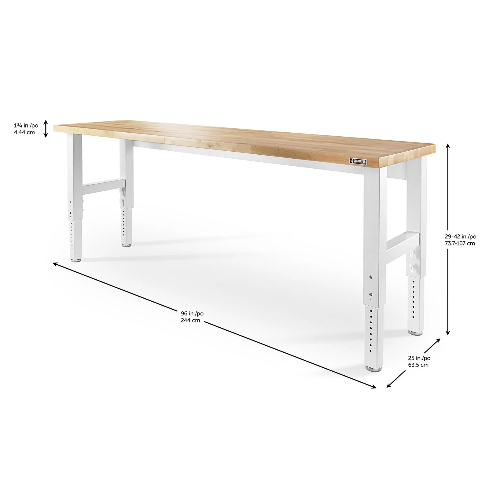 Gladiator Hammered White 8' Adjustable Height Hardwood Workbench - GAWB08HWGW - Image 2