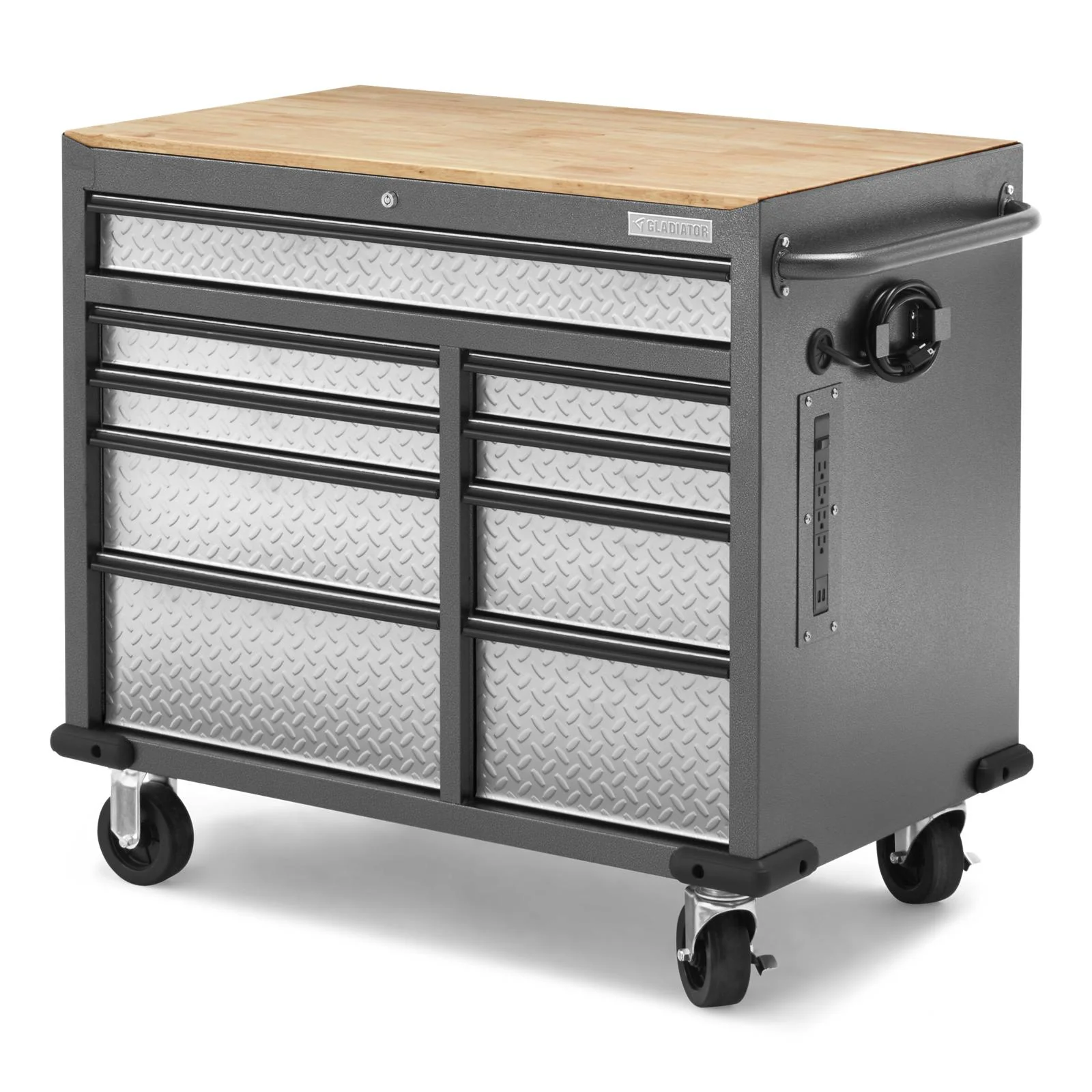 Gladiator Silver Tread Premier 41 inch 9-drawer Mobile Tool Workbench with Solid Wood Top - GAMT41HWJG - Image 5