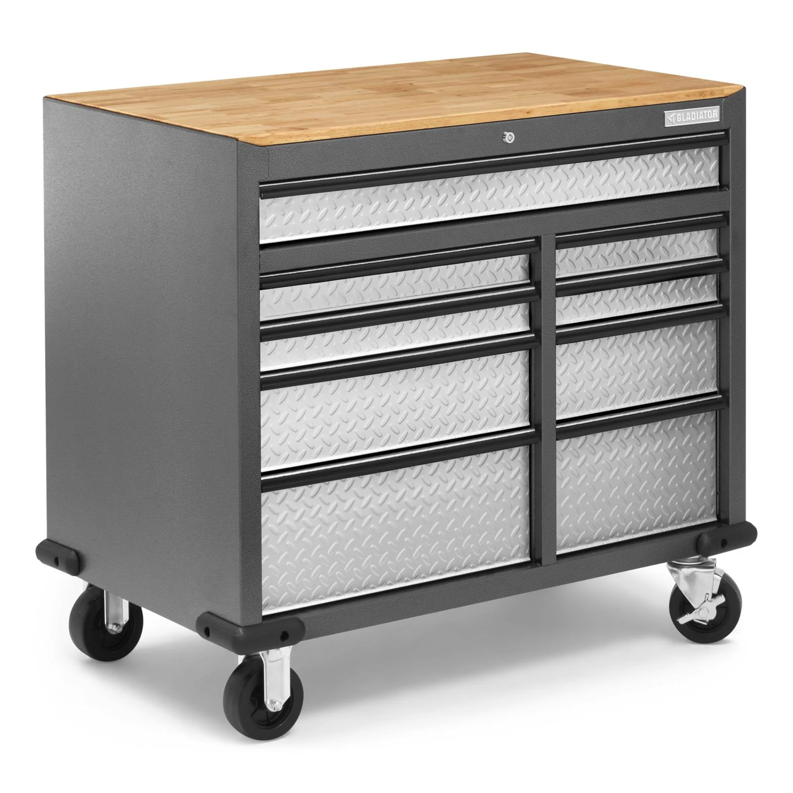Gladiator Silver Tread Premier 41 inch 9-drawer Mobile Tool Workbench with Solid Wood Top - GAMT41HWJG - Image 6