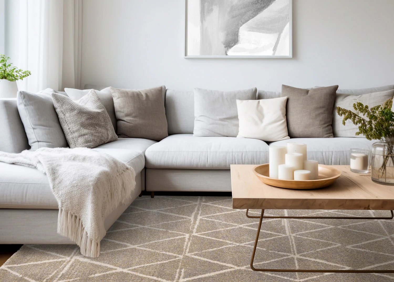 Halle Casual Contemporary Trellis Area Rug - 8' X 11' - Greige/Cream - Image 3
