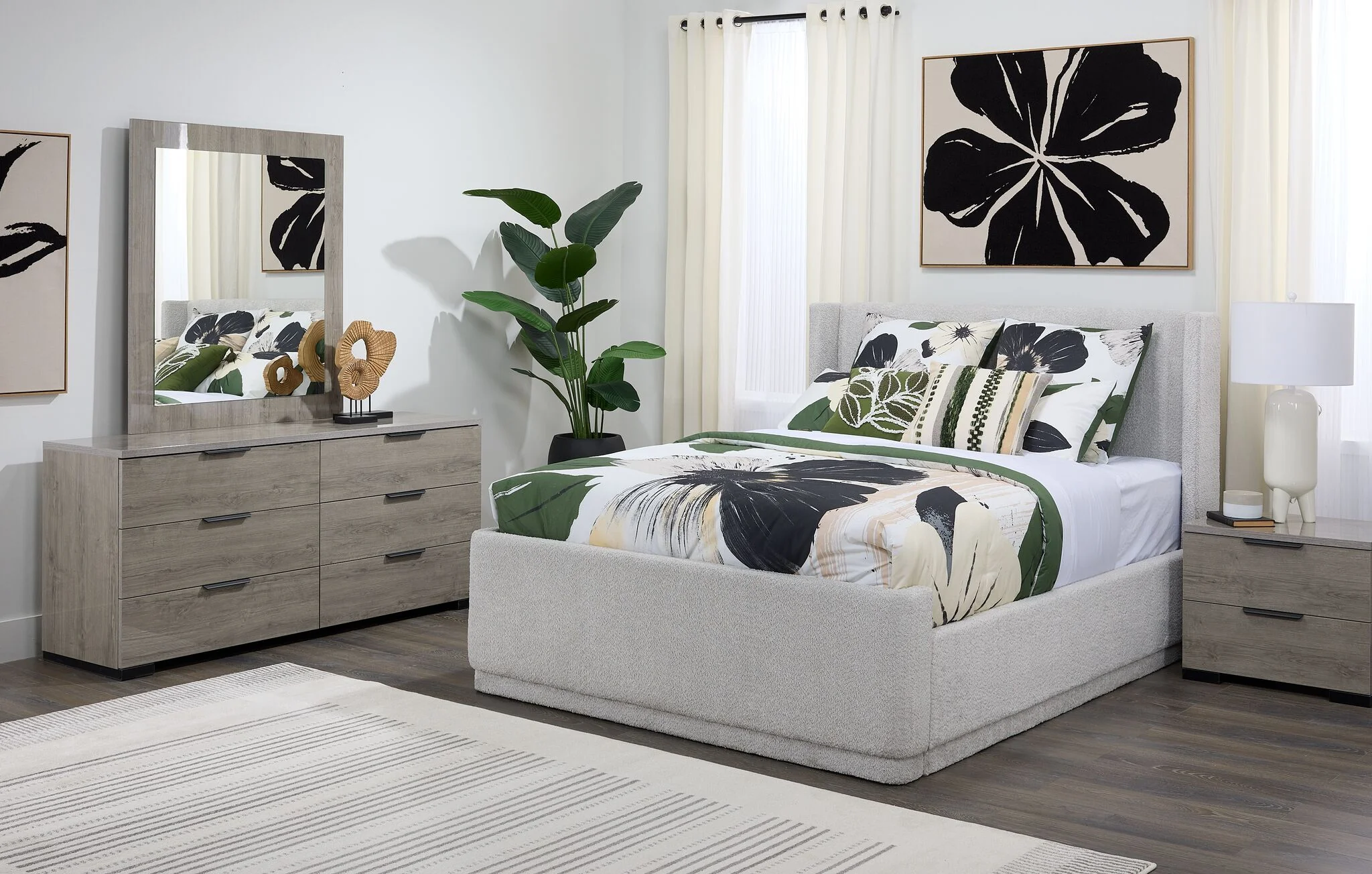 In Full Bloom - Hallie 3-Piece Full Upholstered Bed - Light Grey - Image 2