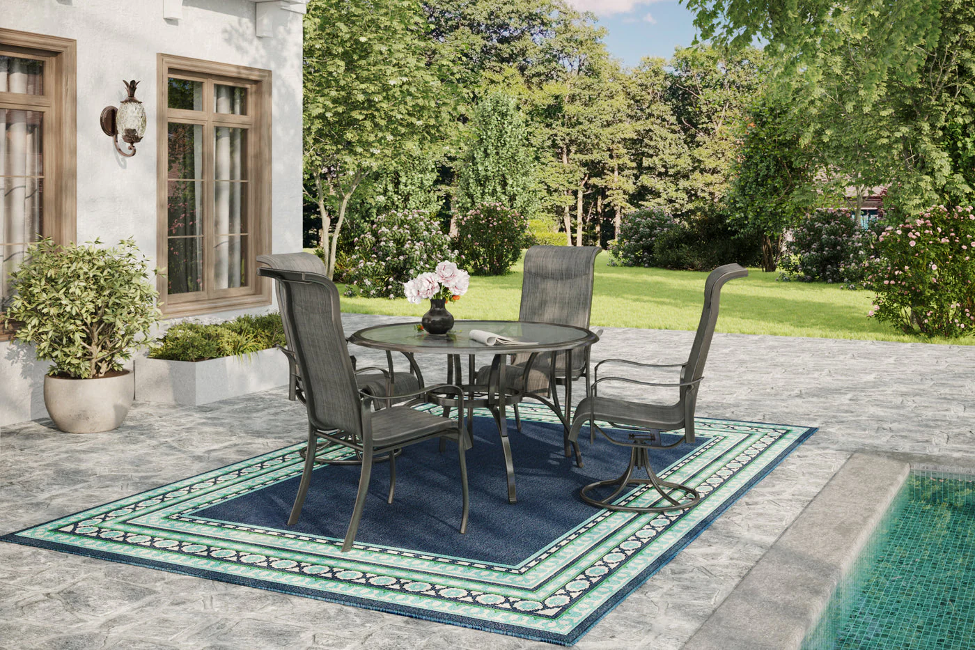 Hanlan 48" Round Outdoor Dining Table - Charcoal/Glass - Image 2
