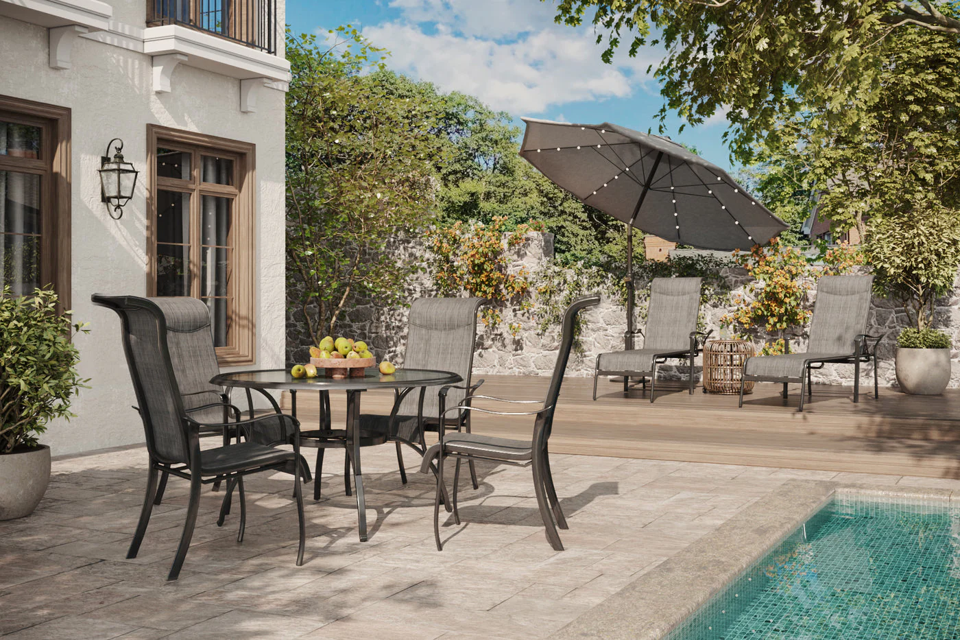 Hanlan 48" Round Outdoor Dining Table - Charcoal/Glass - Image 4