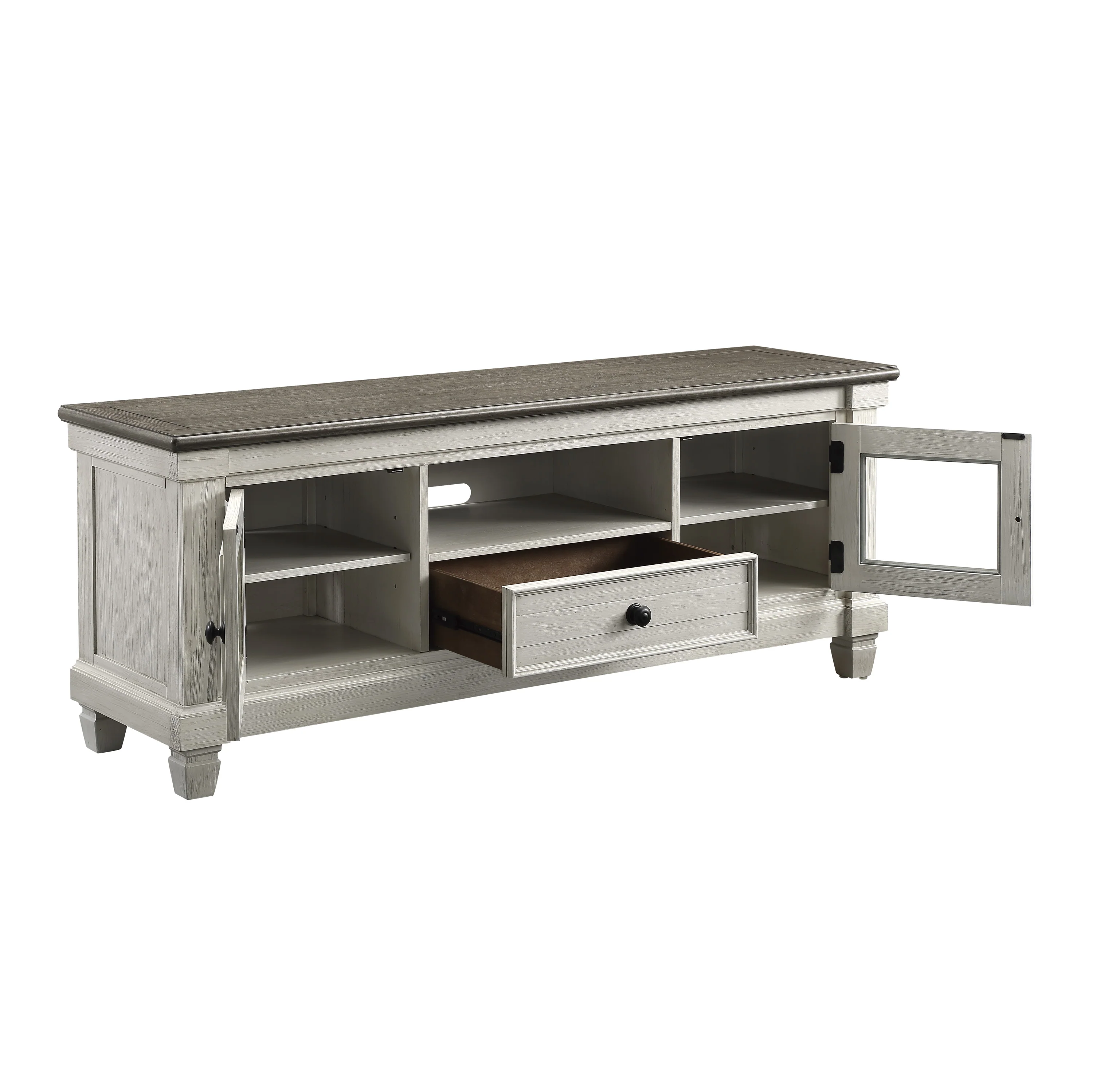 Harold 64" TV Stand - Antique White and Brown - Image 3