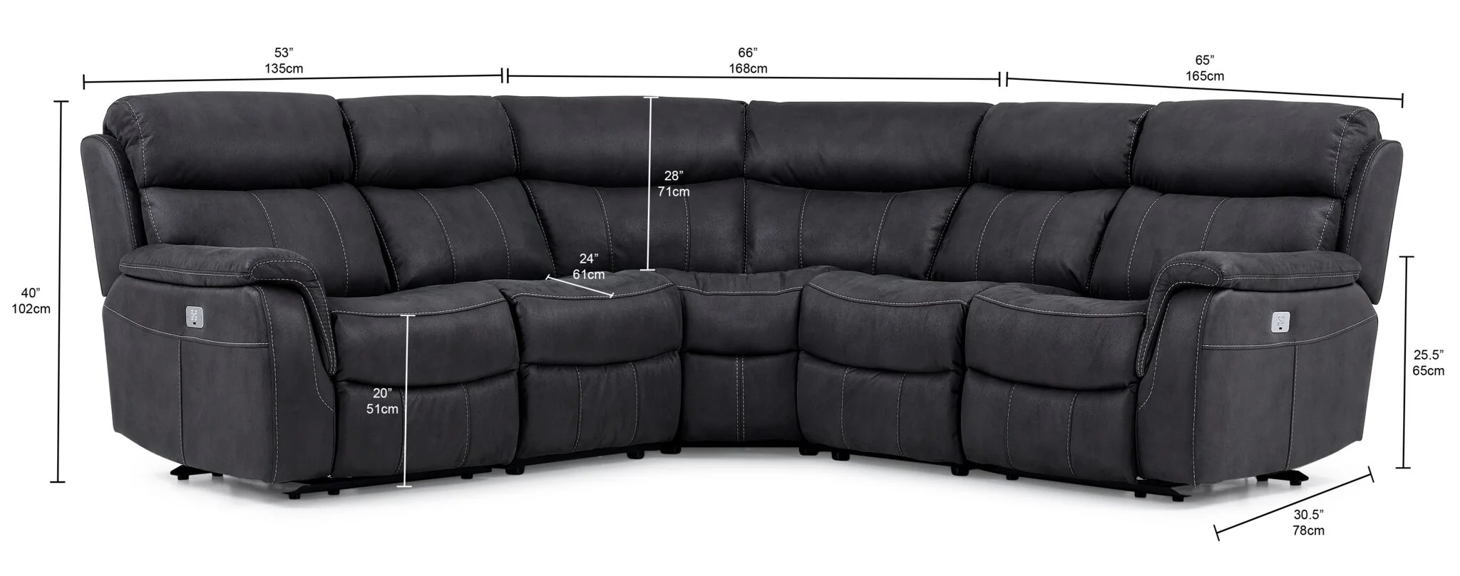 Haven 5-Piece Dual Power Reclining Sectional - Grey - Image 3