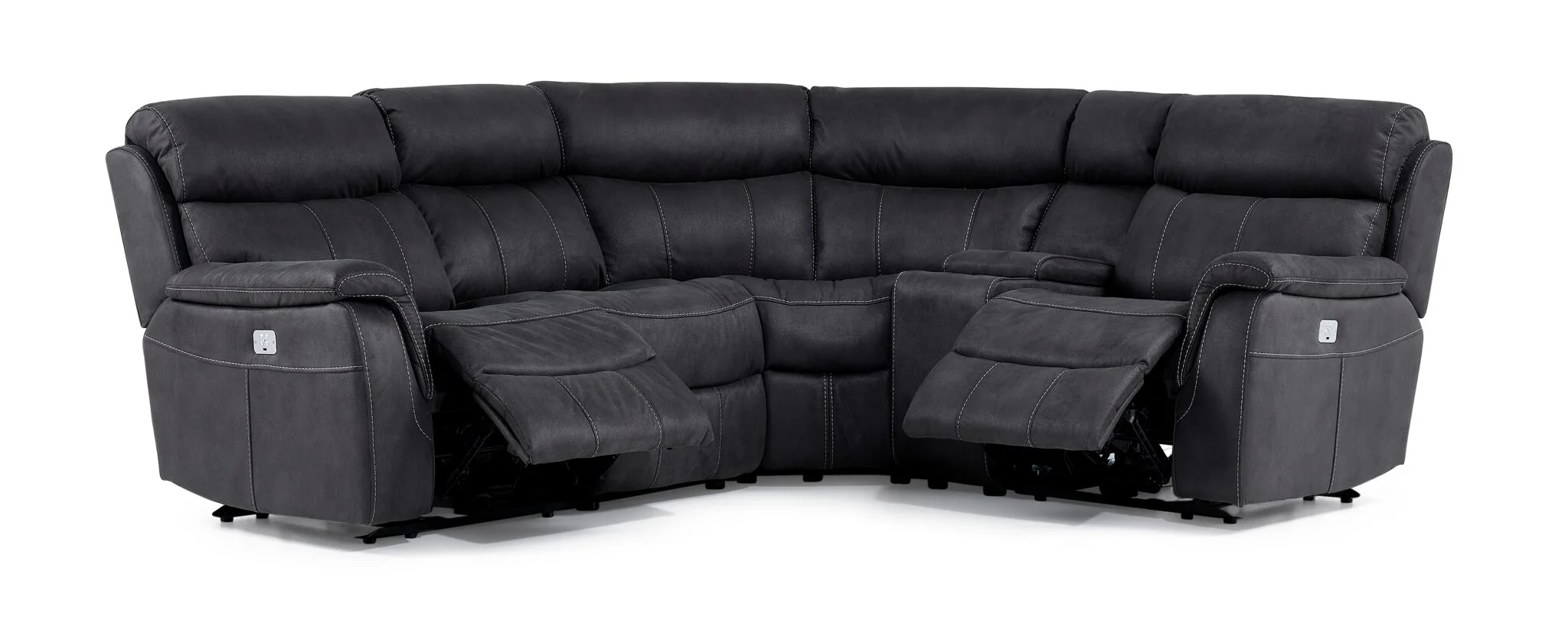 Haven 5-Piece Dual Power Reclining Sectional with Console - Grey - Image 3
