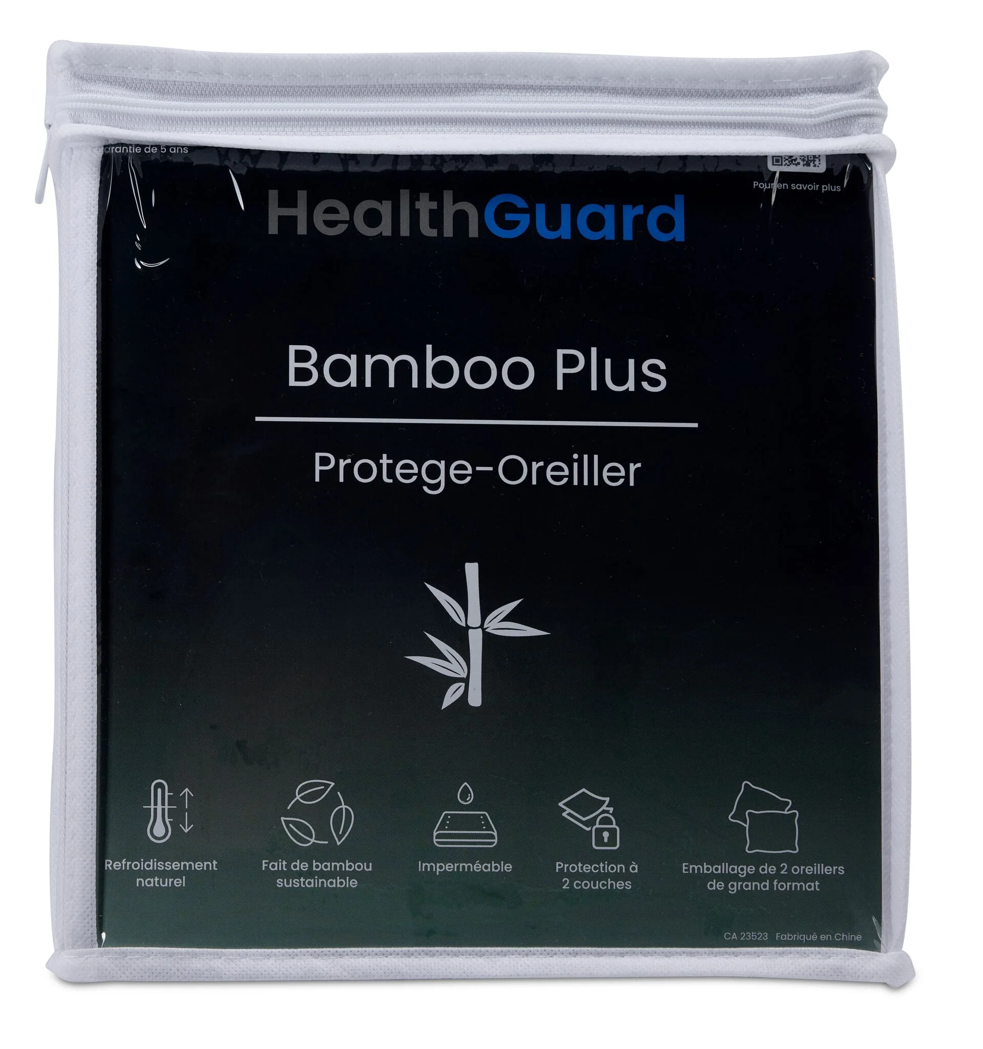 HealthGuard Bamboo Plus Waterproof Queen Pillow Protector - 2PK - Image 2
