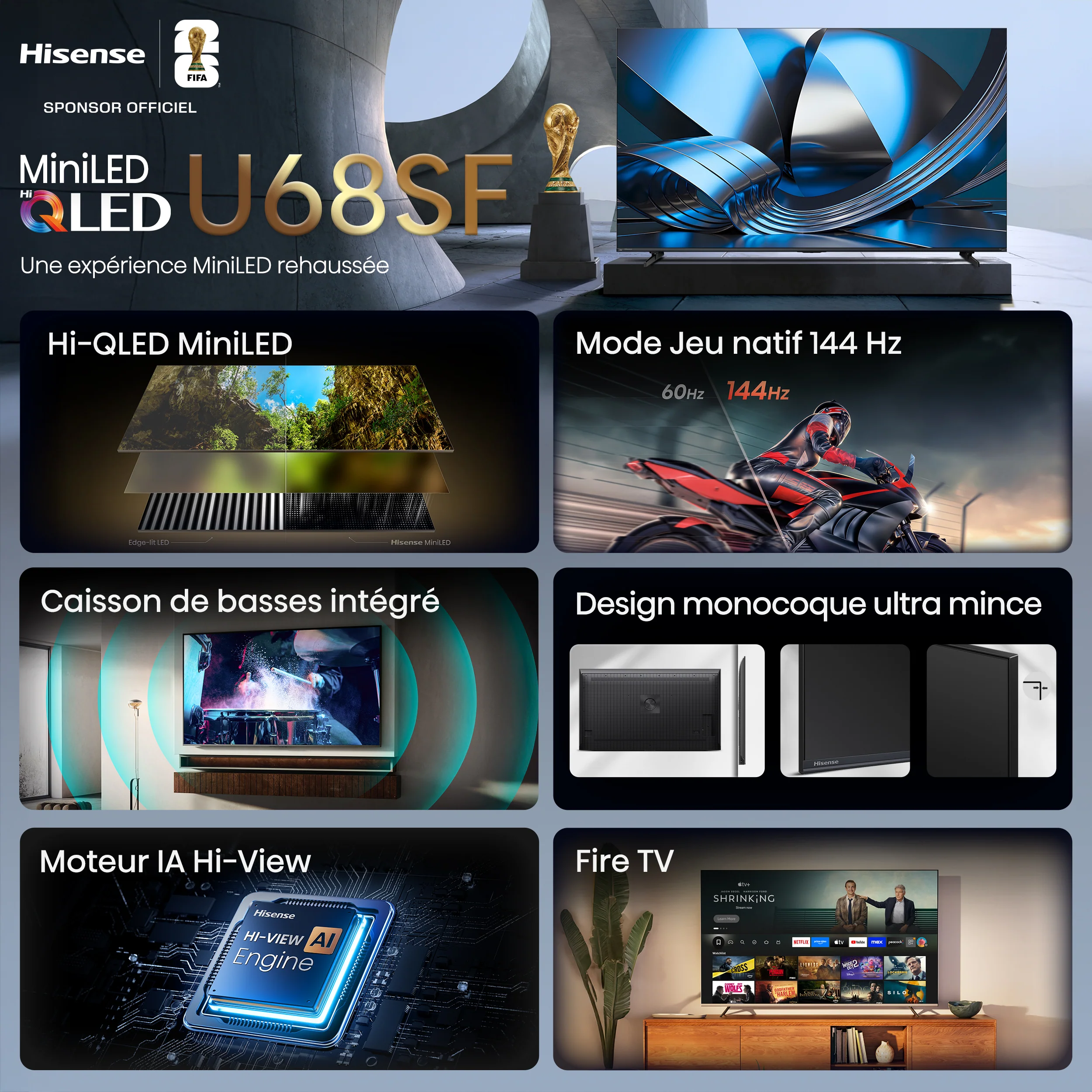 Hisense 55" QLED Mini-LED AI TV 144Hz - Fire TV - 55U68SF - Image 9