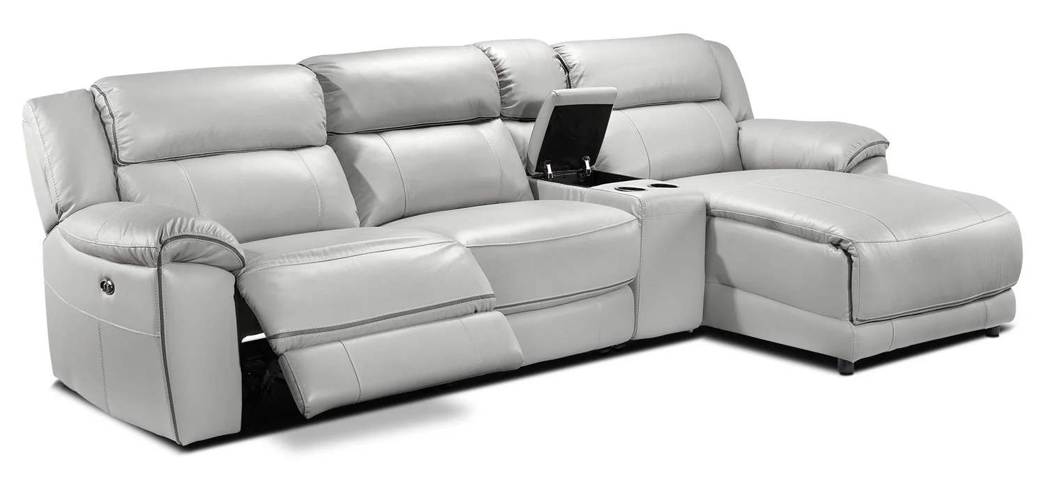 Holton Leather 4-Piece Sectional with Right-Facing Chaise - Grey - Image 4