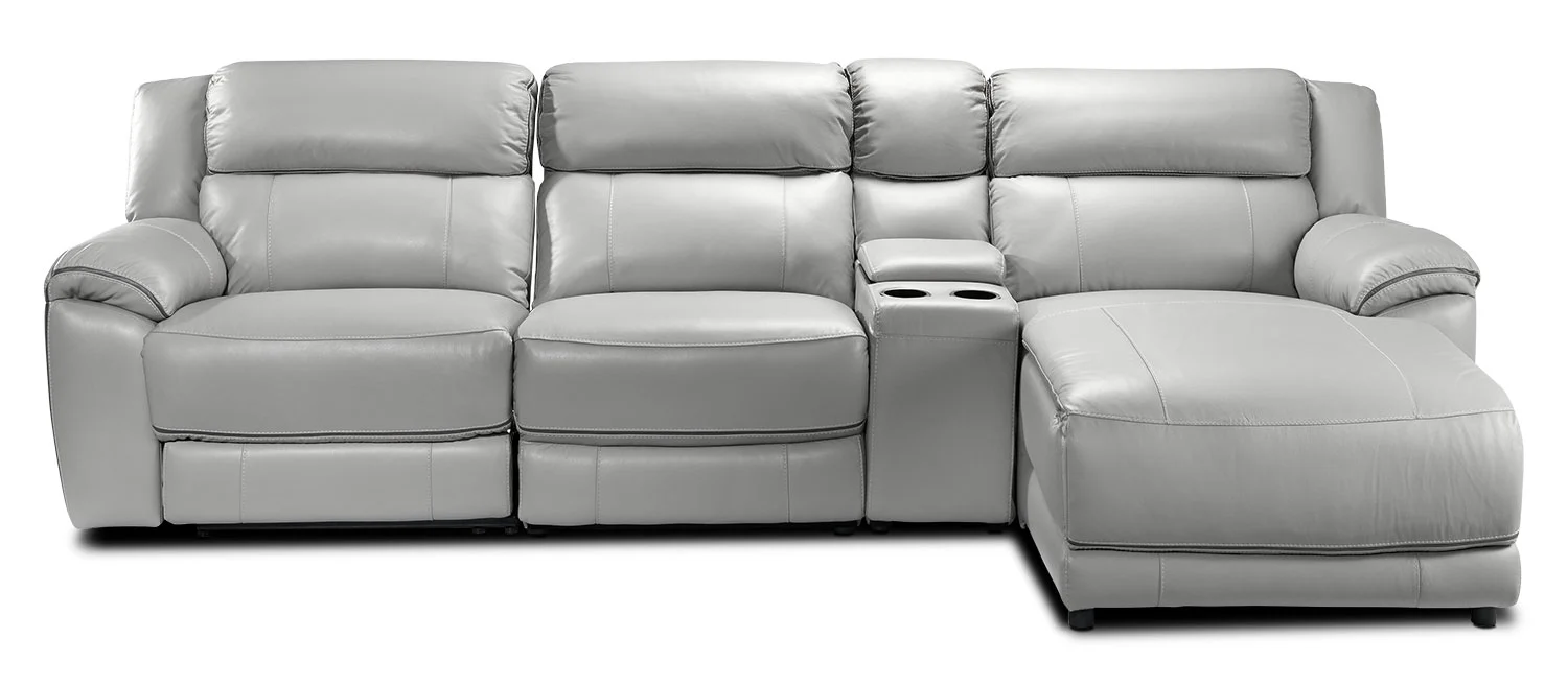 Holton Leather 4-Piece Sectional with Right-Facing Chaise - Grey - Image 5