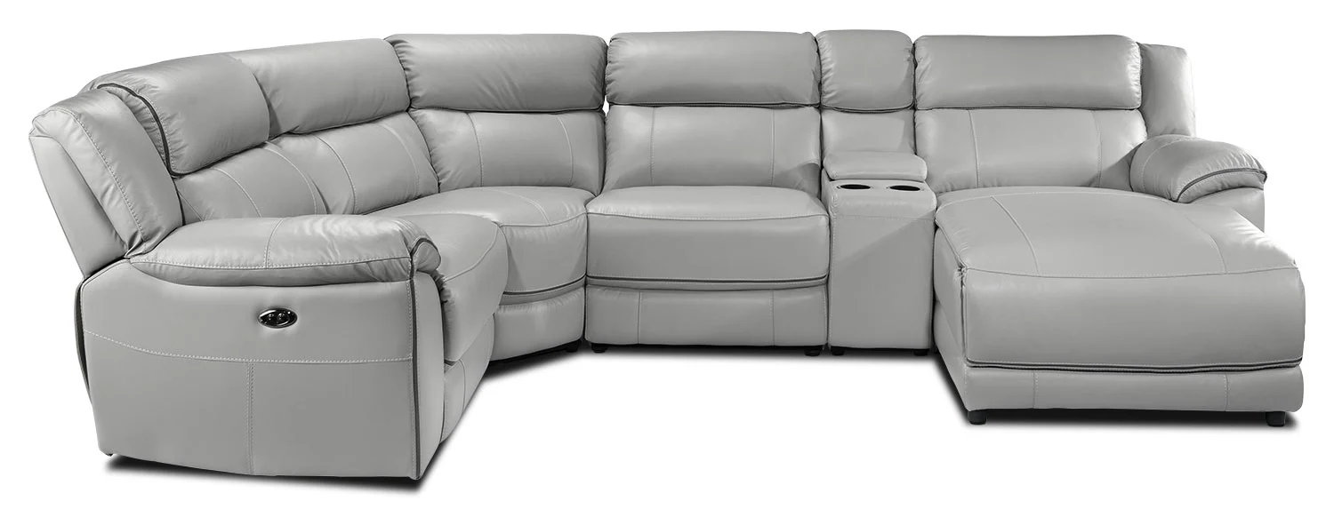 Holton Leather 5-Piece Sectional with Right-Facing Chaise - Grey - Image 5