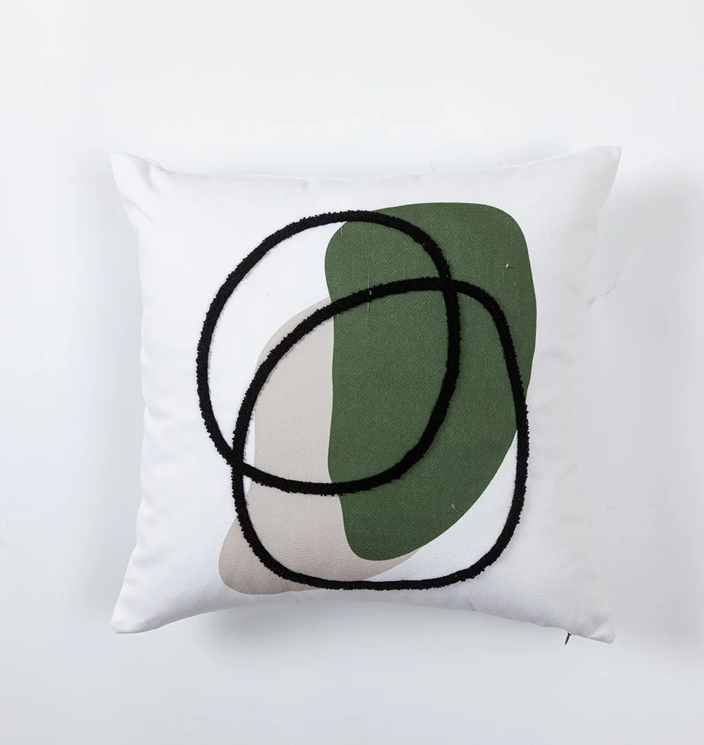 In Full Bloom 18 x 18" Abstract Cushion - Green, Black, Beige