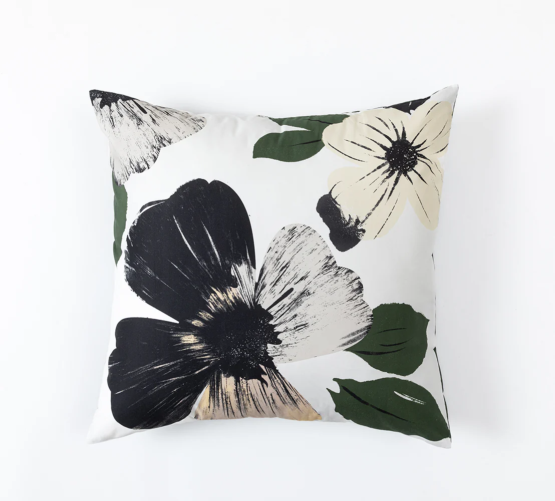 In Full Bloom 5-Piece Queen Comforter Set - White, Green, Black - Image 2