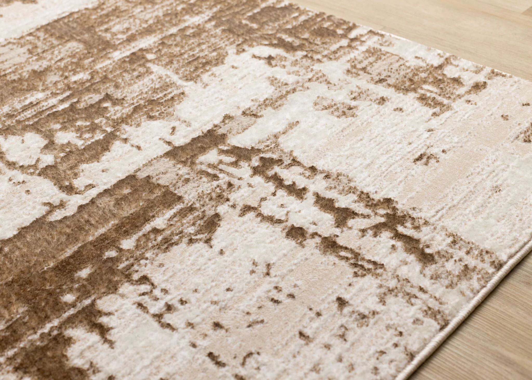 In Hamony 6'7" x 9'6" Organic Distressed Design Area Rug - Cream, Brown - Image 3
