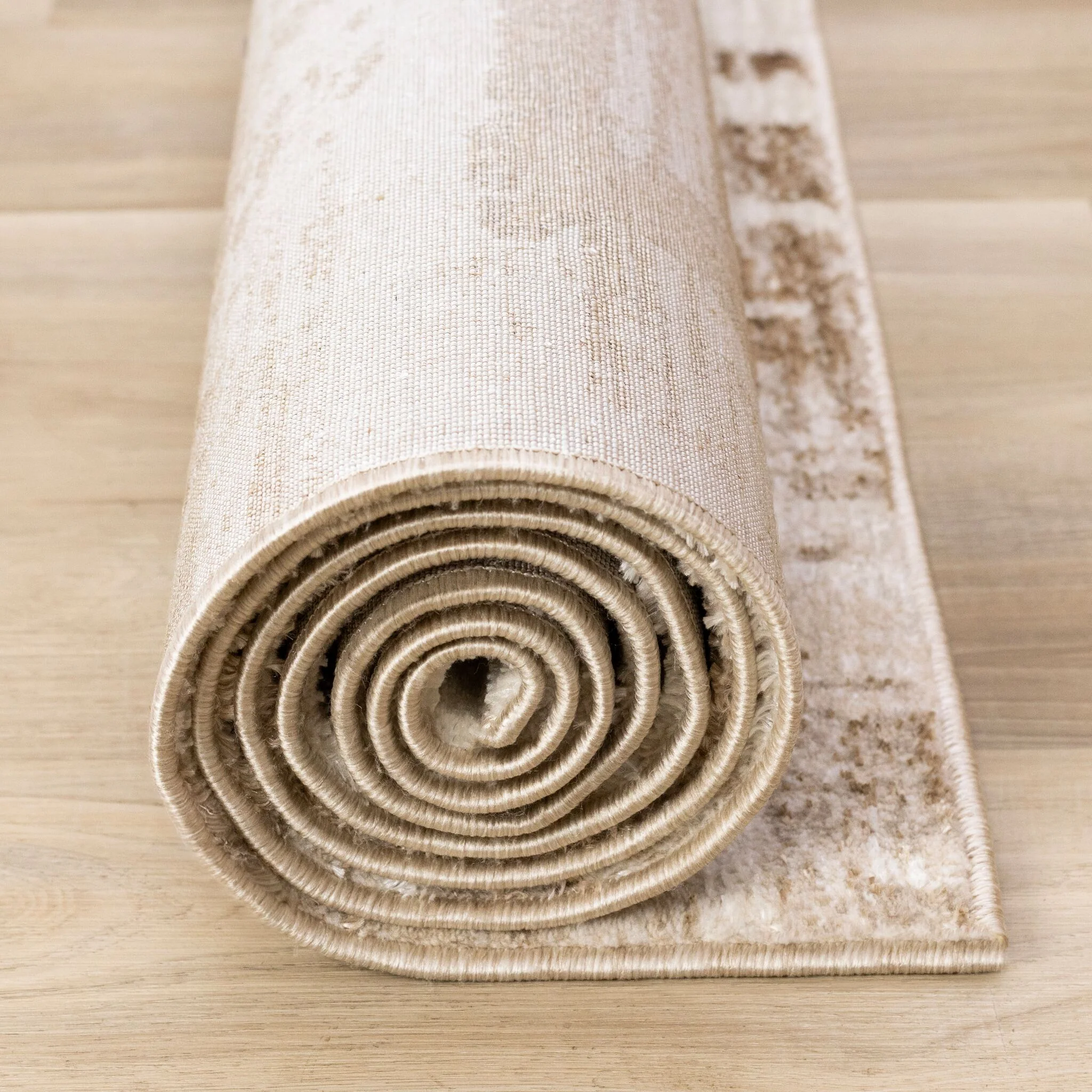 In Hamony 6'7" x 9'6" Organic Distressed Design Area Rug - Cream, Brown - Image 6