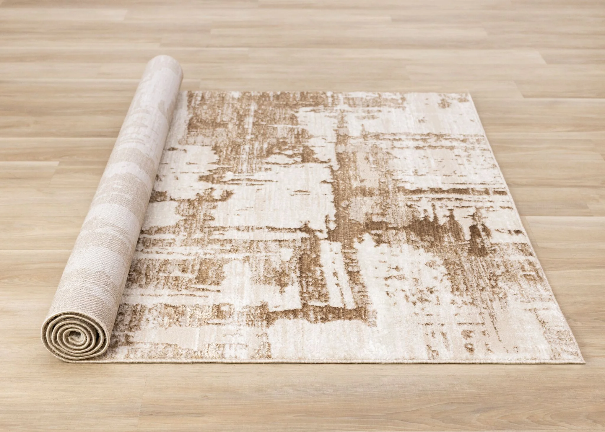In Harmony 5'3" x 7'7" Organic Distressed Design Area Rug - Cream, Brown - Image 5