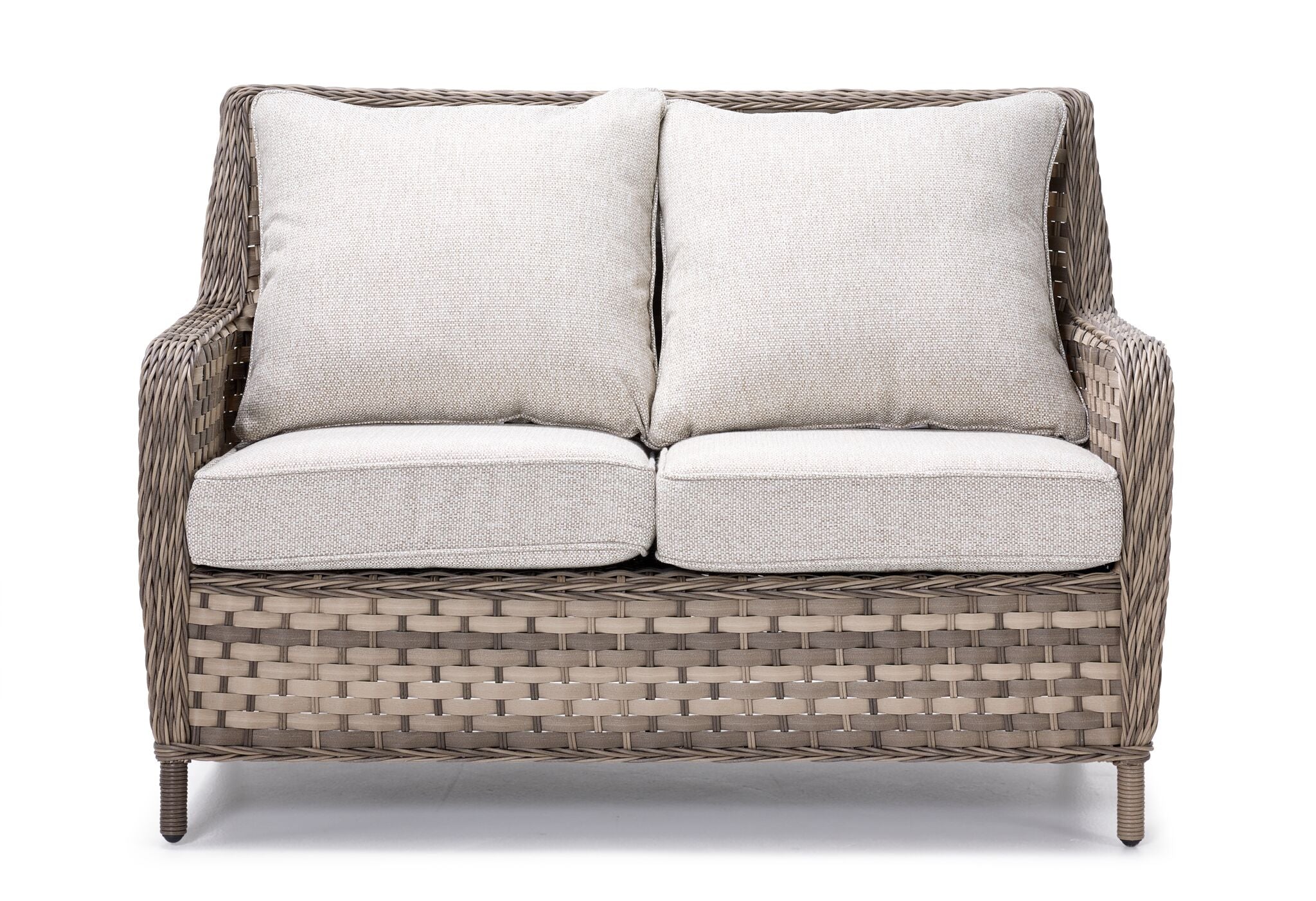 Isla Outdoor Loveseat with Cocktail Table - Grey, Beige - Image 3