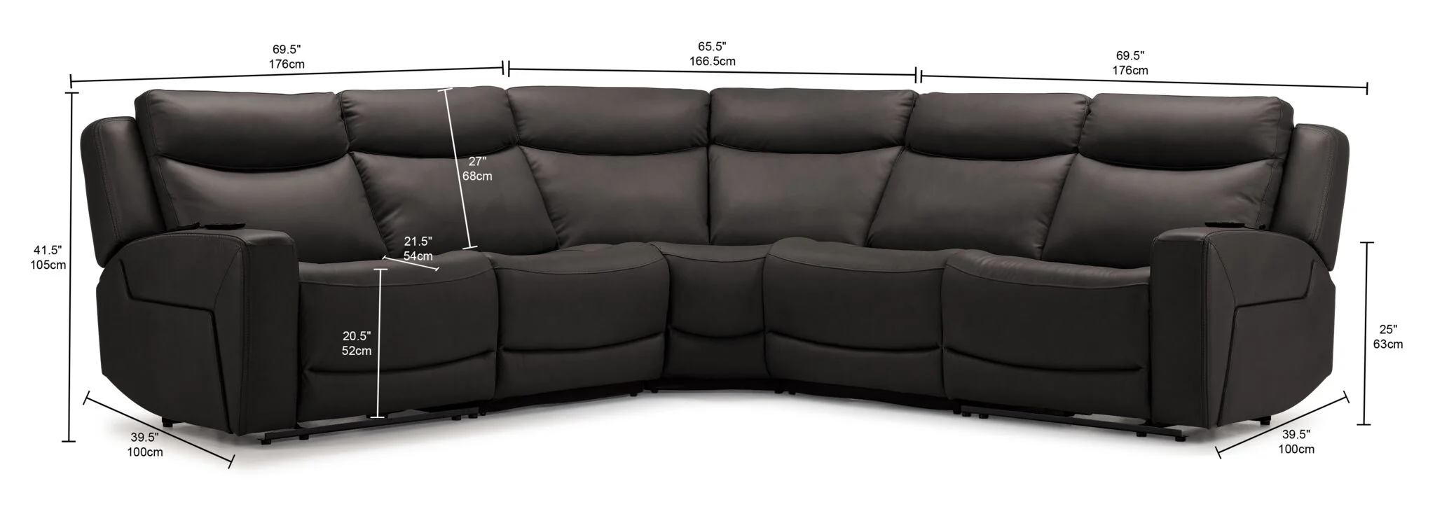 Jackson Leather 5-Piece Power Reclining Sectional with Heat and Massage - Charcoal - Image 2