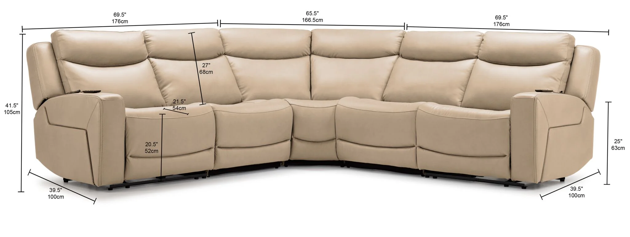 Jackson Leather 5-Piece Power Reclining Sectional with Heat and Massage - Pristine - Image 2