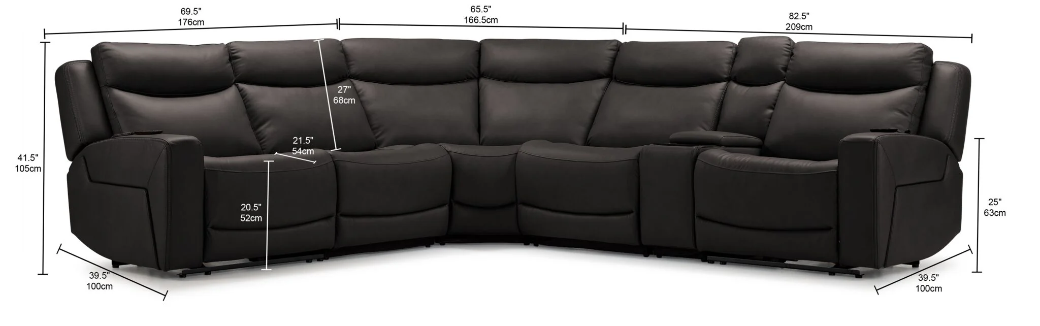 Jackson Leather 6-Piece Power Reclining Sectional with Heat and Massage - Charcoal - Image 3