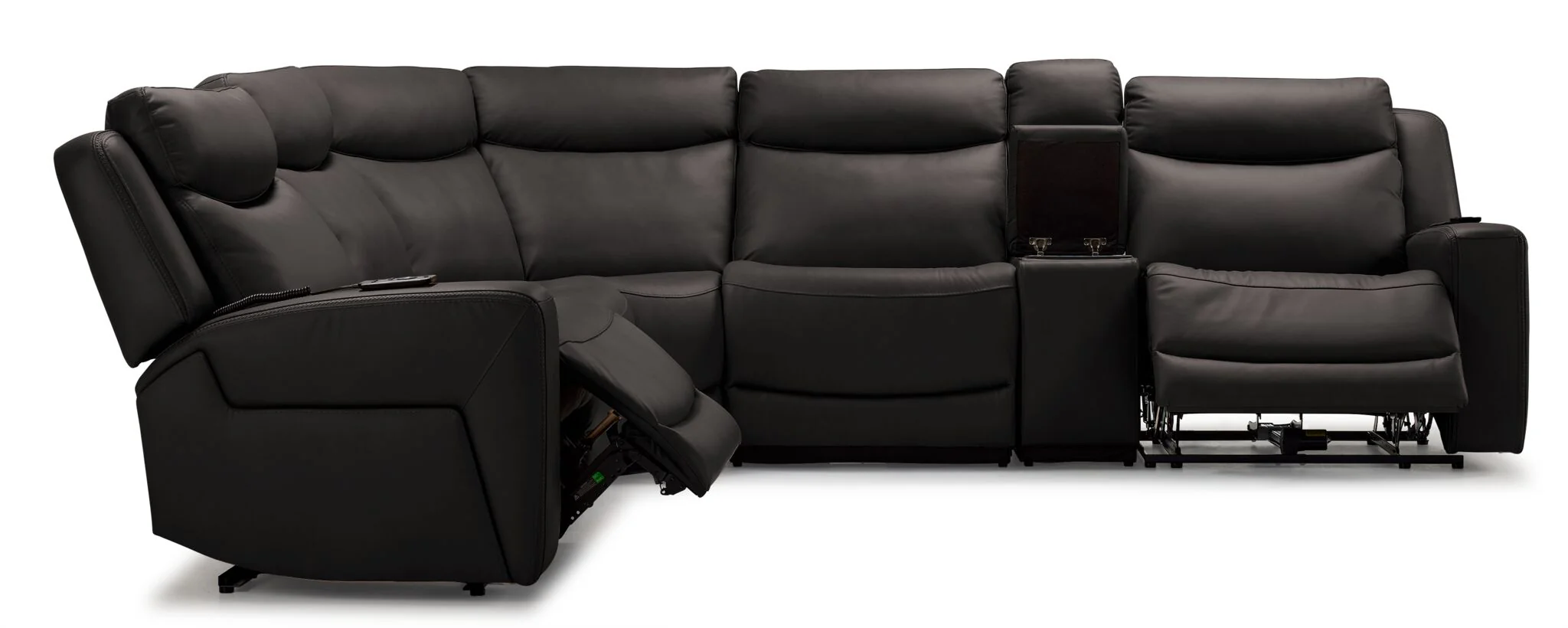 Jackson Leather 6-Piece Power Reclining Sectional with Heat and Massage - Charcoal - Image 5